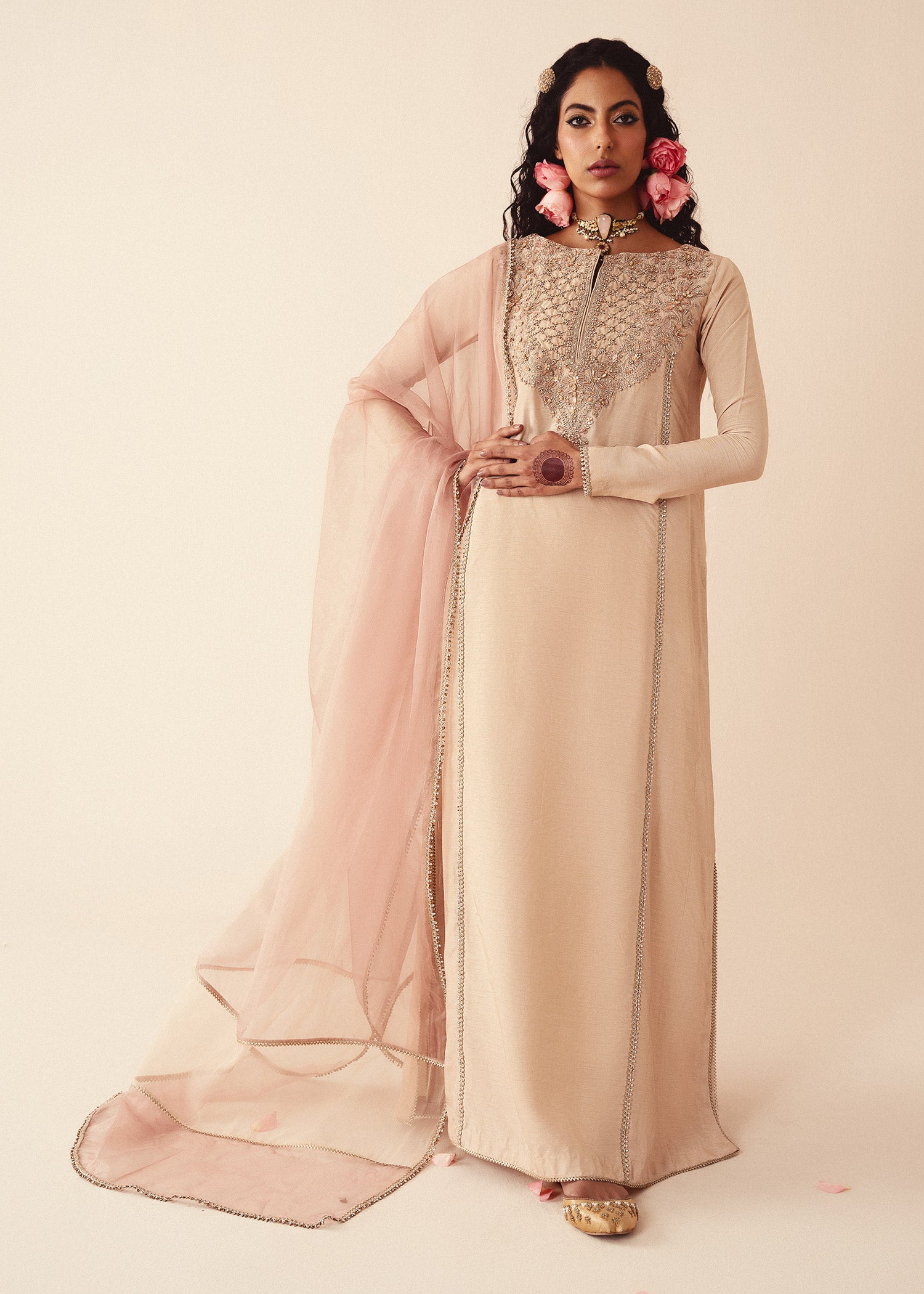 khaddi silk Kurta Set in Ivory