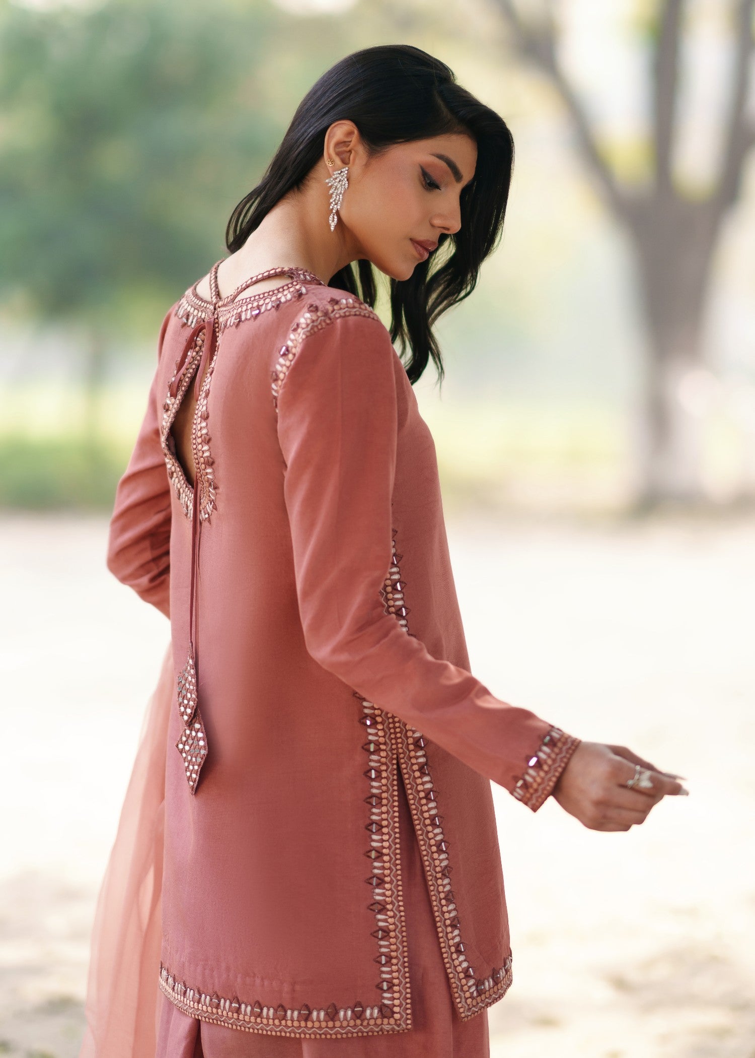 tissue silk Kurta Set in Peach pink