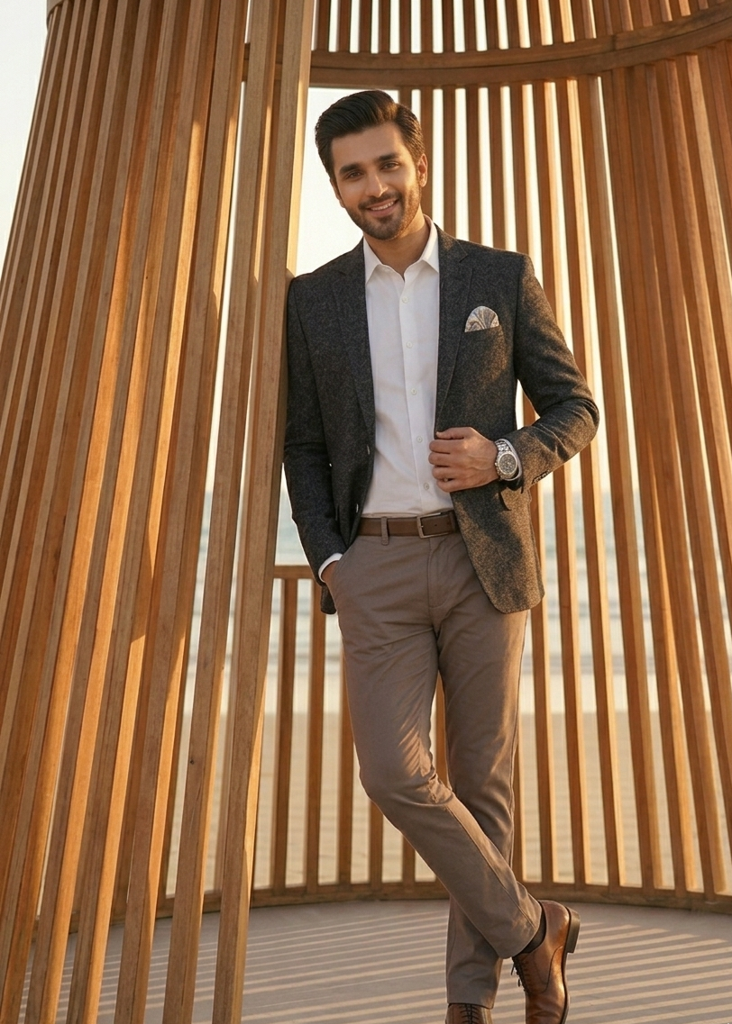 tweed wool Blazer in Smoke black