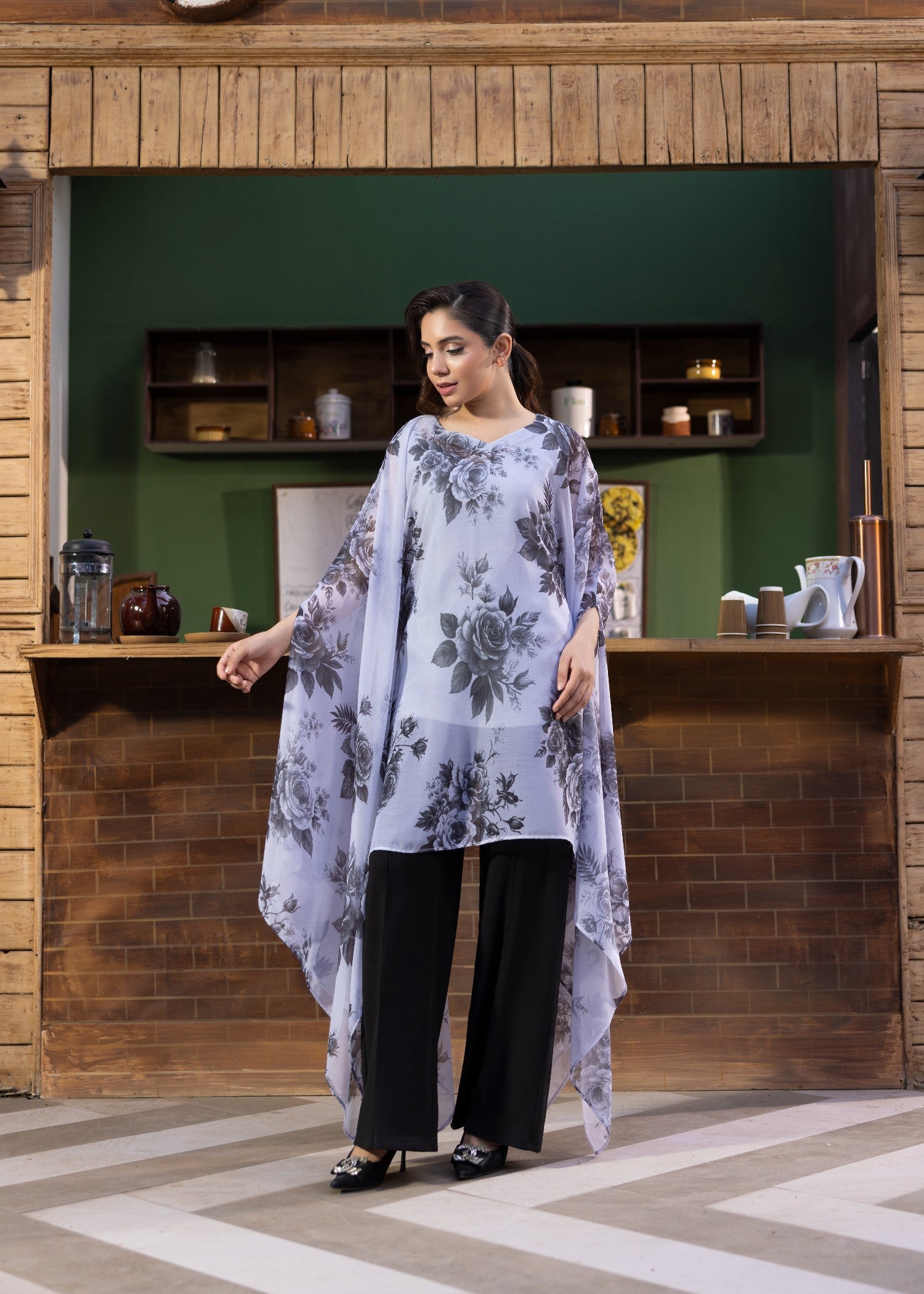 chiffon Kaftan in Ice blue