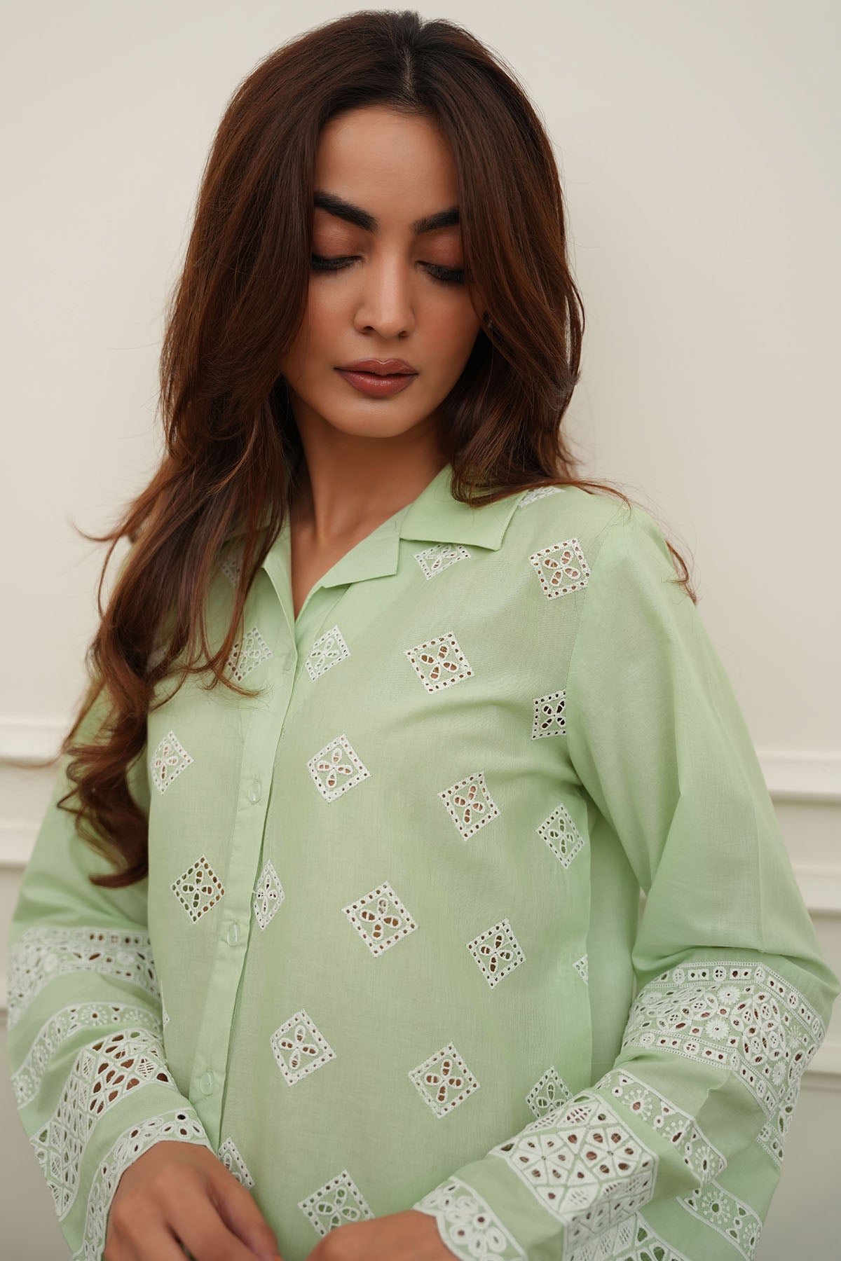 cambric Kurta Set in Mint green