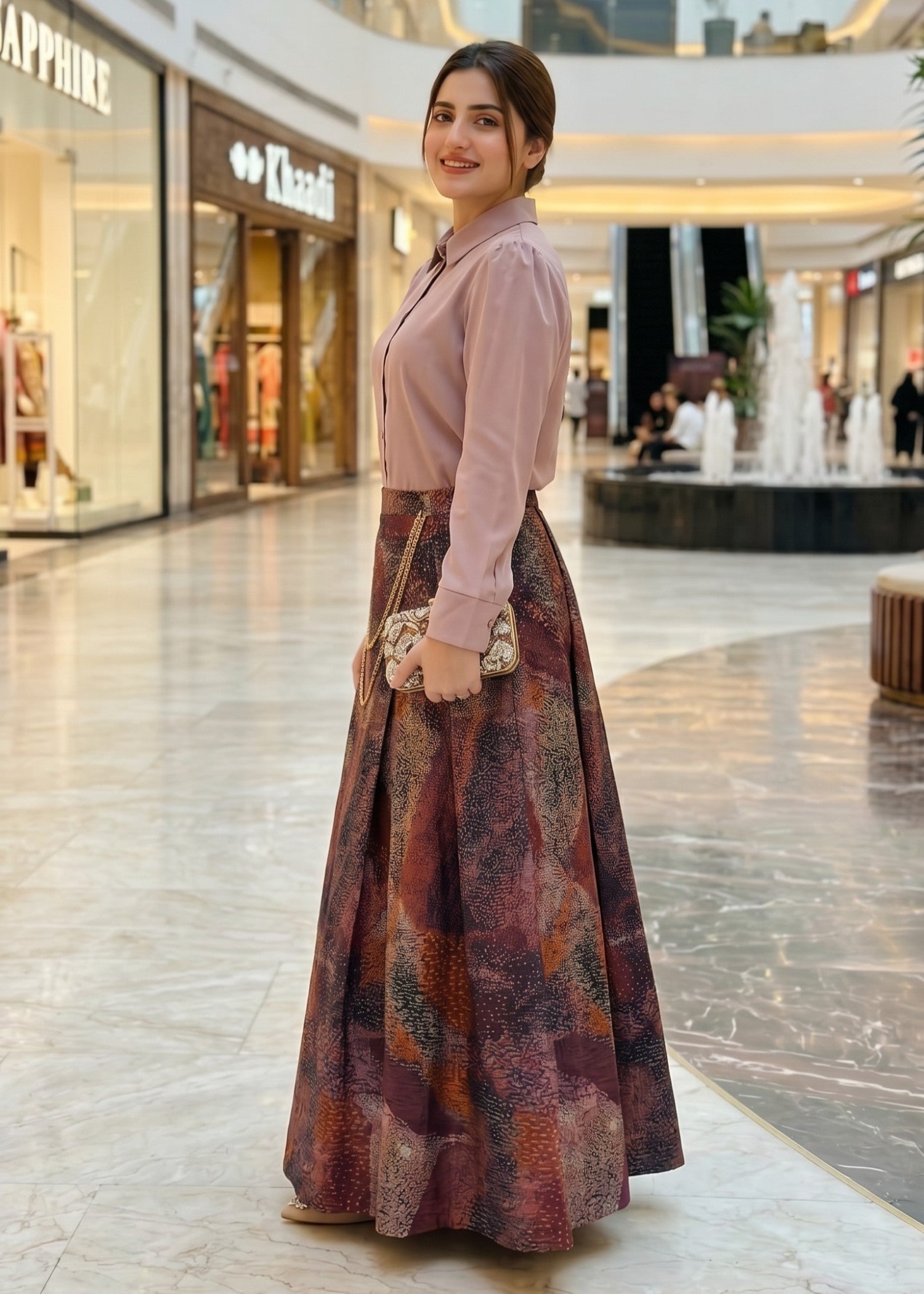georgette Skirt in Brown, chocolate brown, wheat