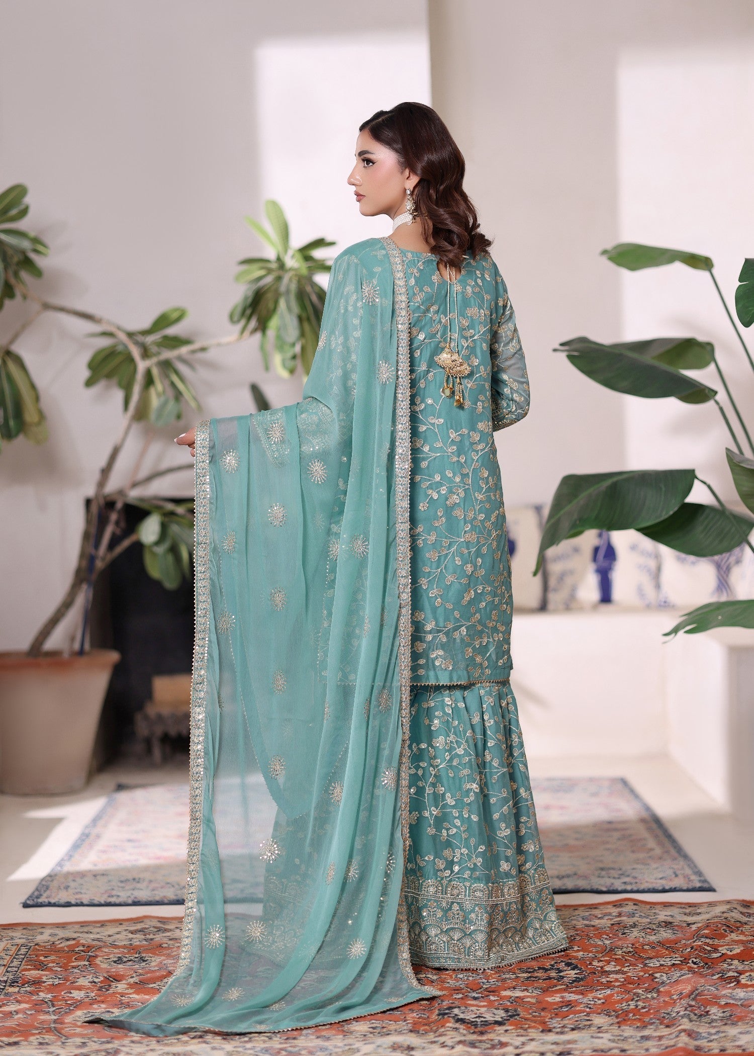 chiffon Gharara in Aquamarine