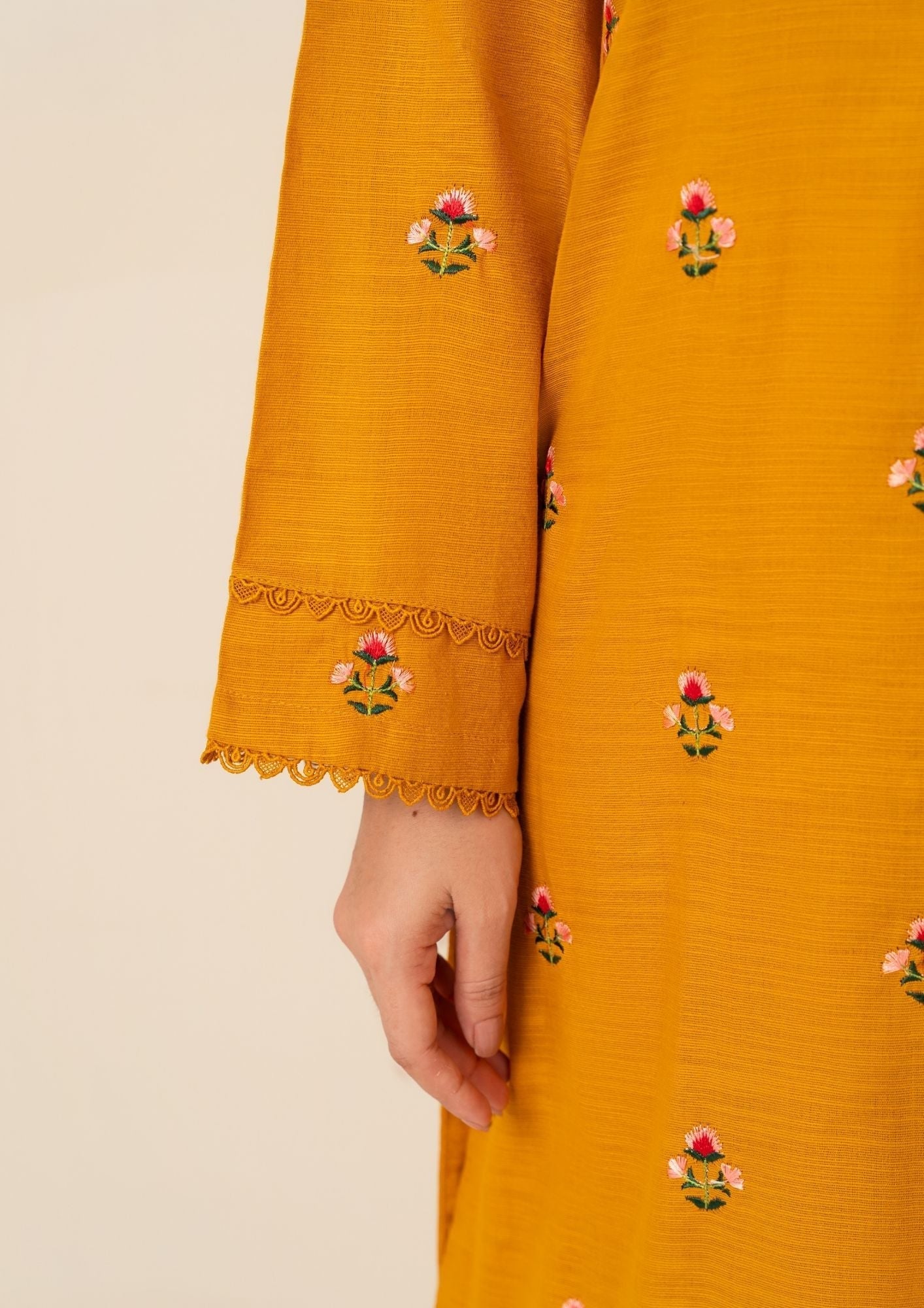 karandi Kurta Set in Yellow-orange