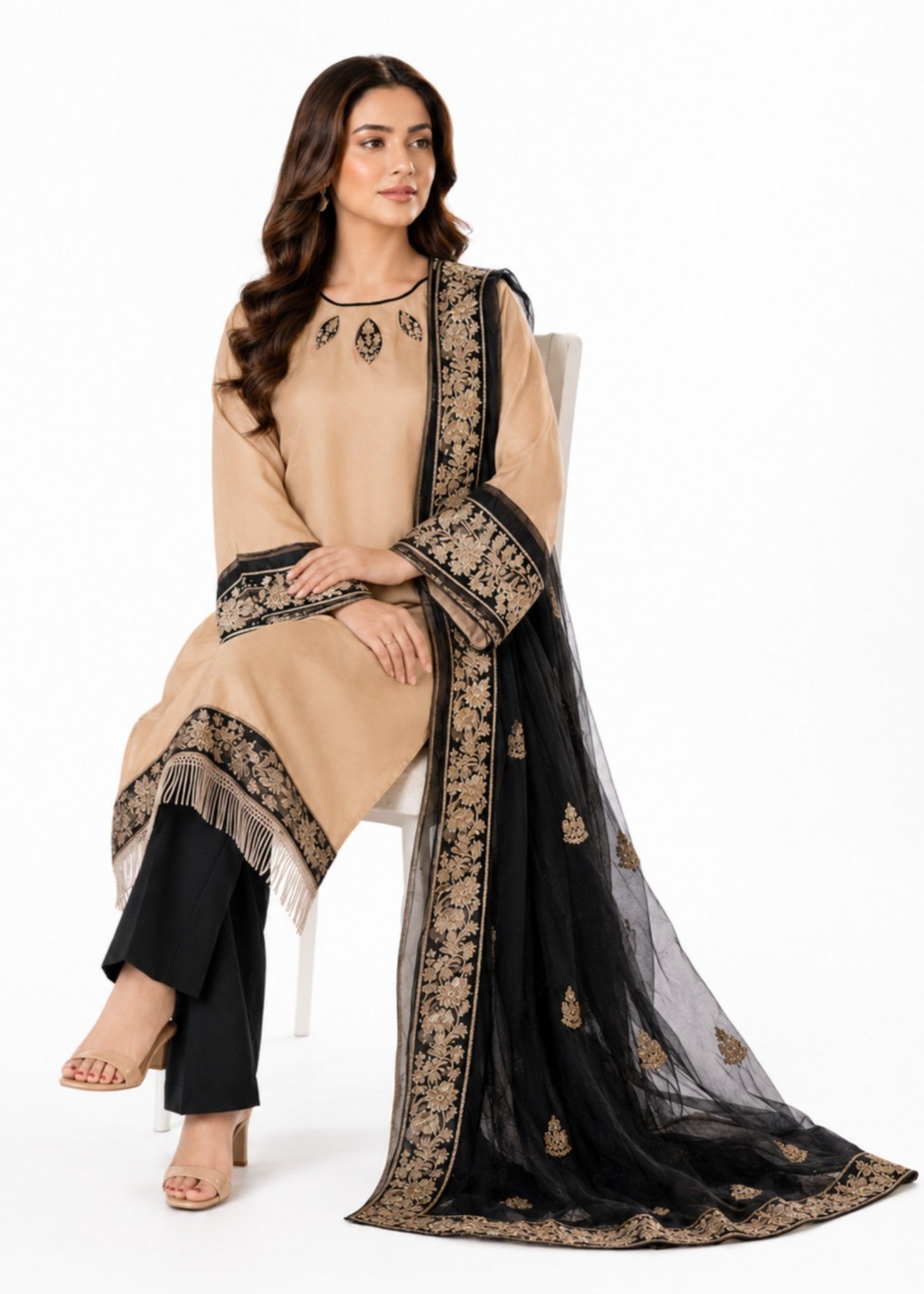 silk Kurta Set in Sand brown