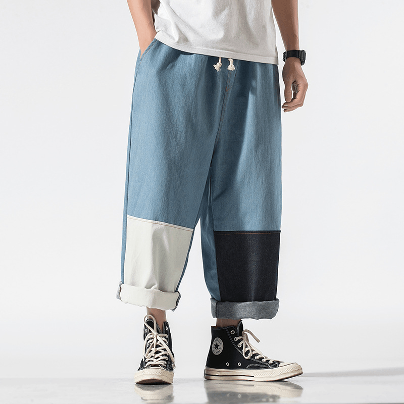Men'S Color Block Wide-Leg Jeans for Spring and Summer