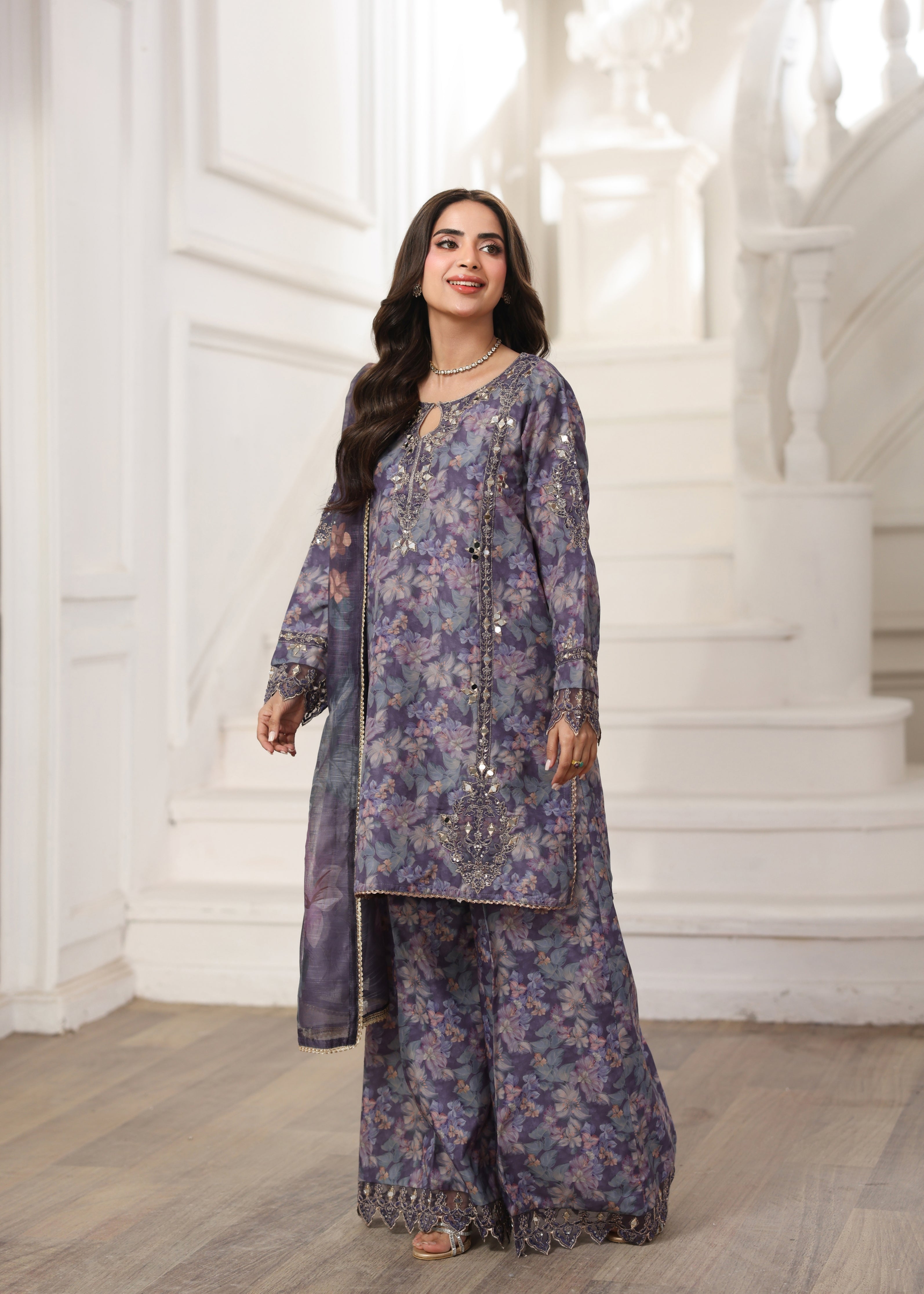 silk Kurta Set in Royal amethyst