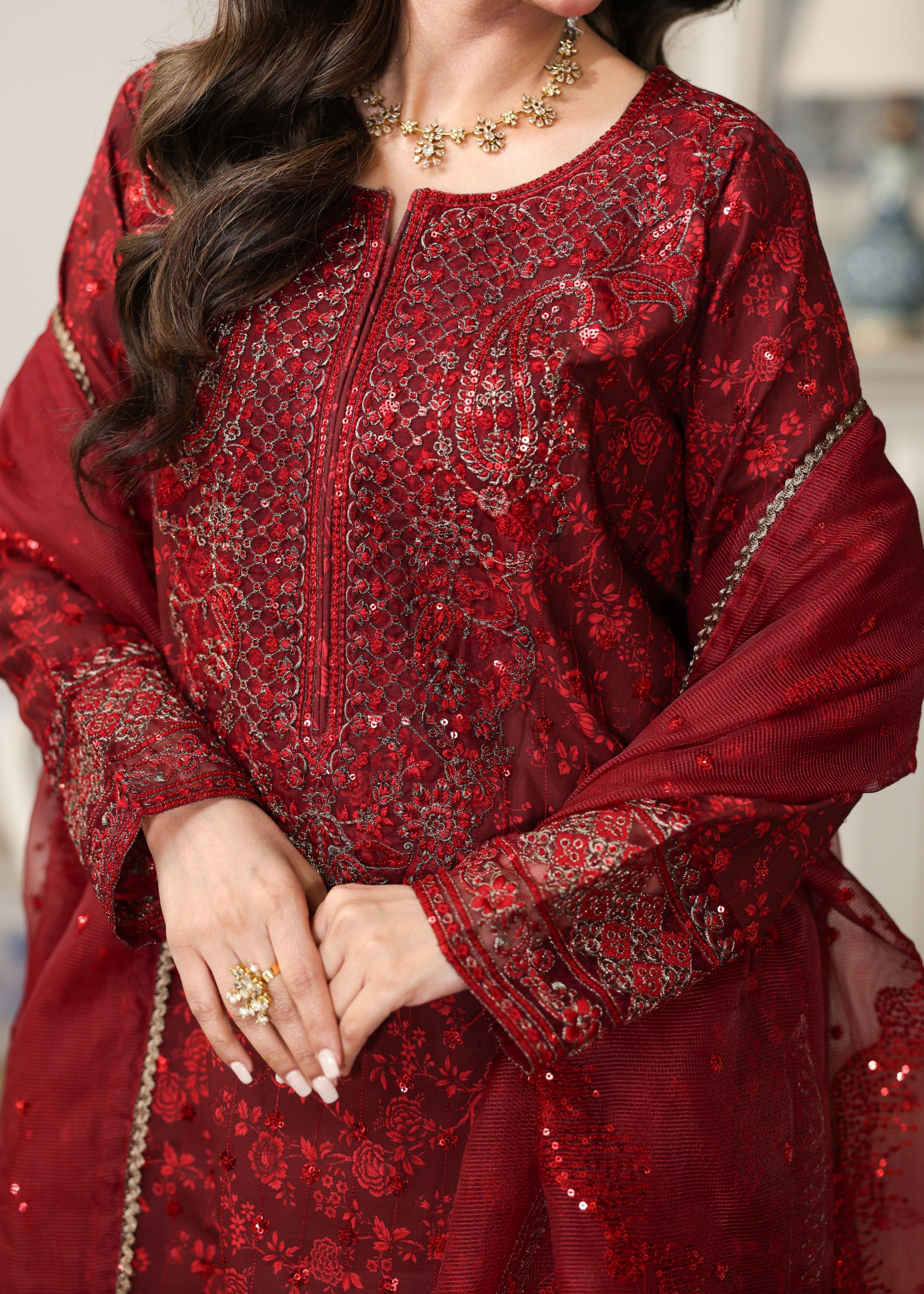 cotton Kurta Set in Blood red
