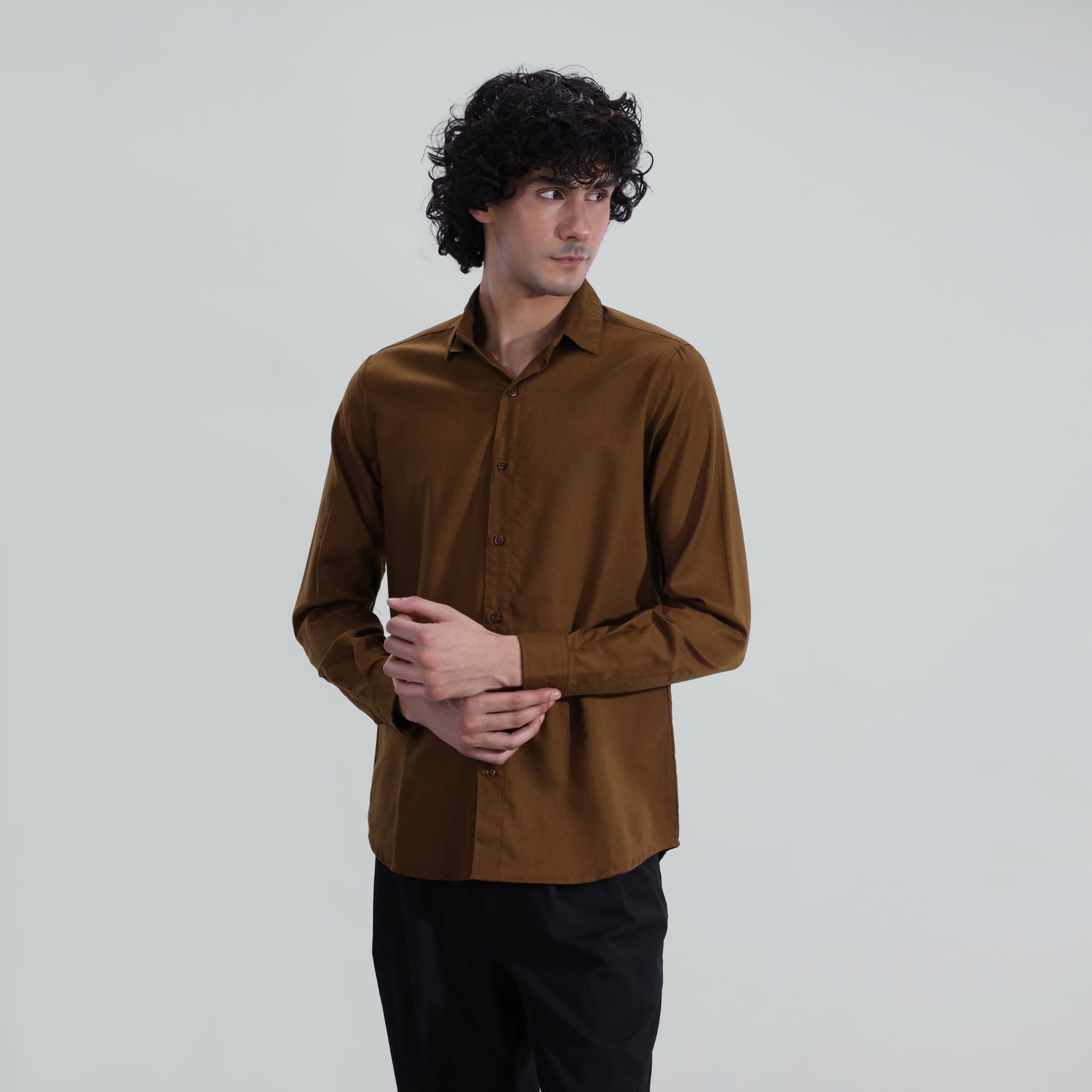 seersucker Casual Shirt in Brown
