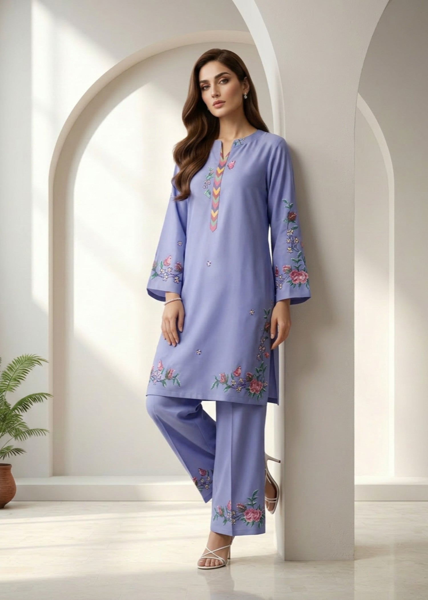grip Kurta Set in Lavender