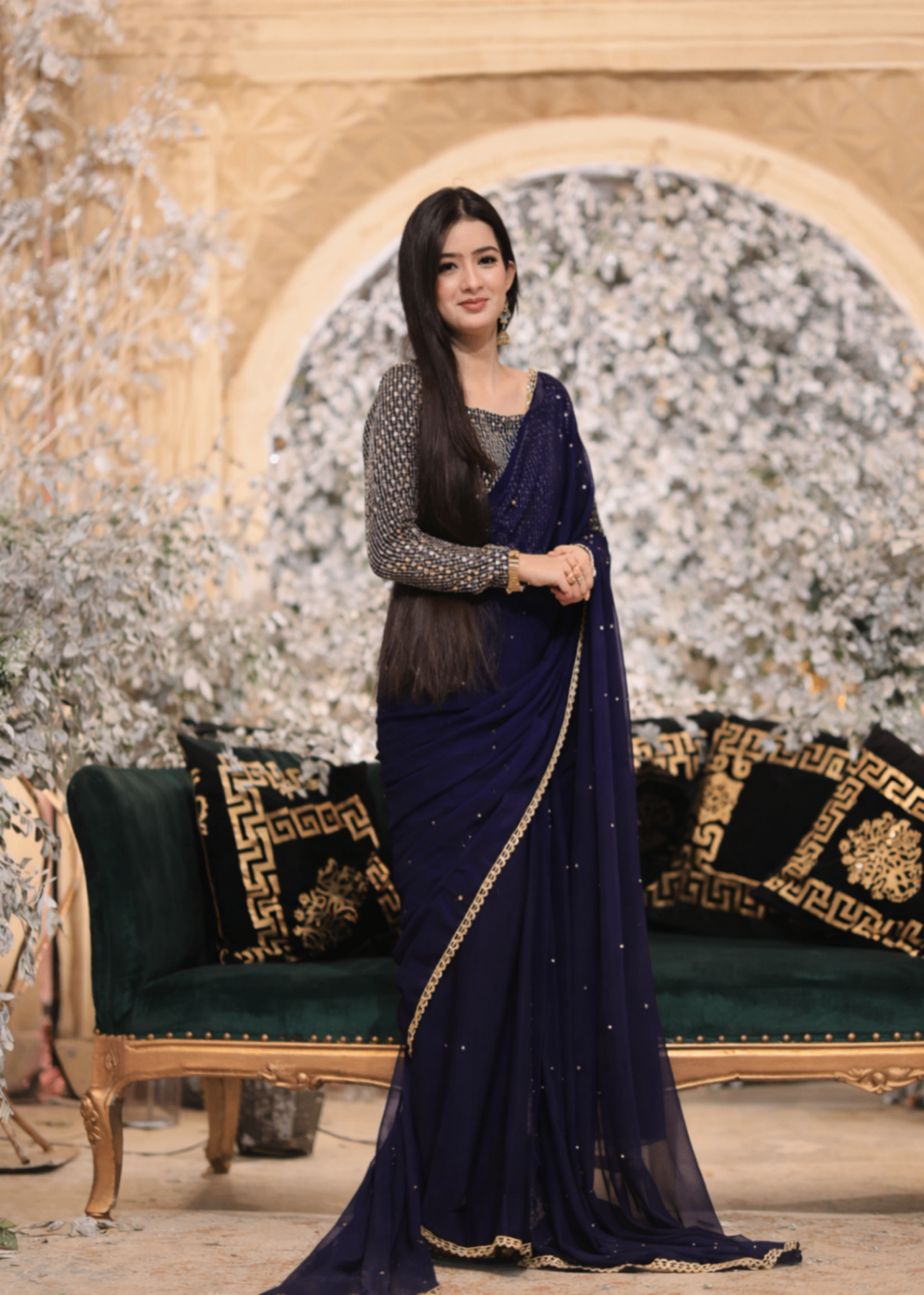 raw silk Saree in Navy blue