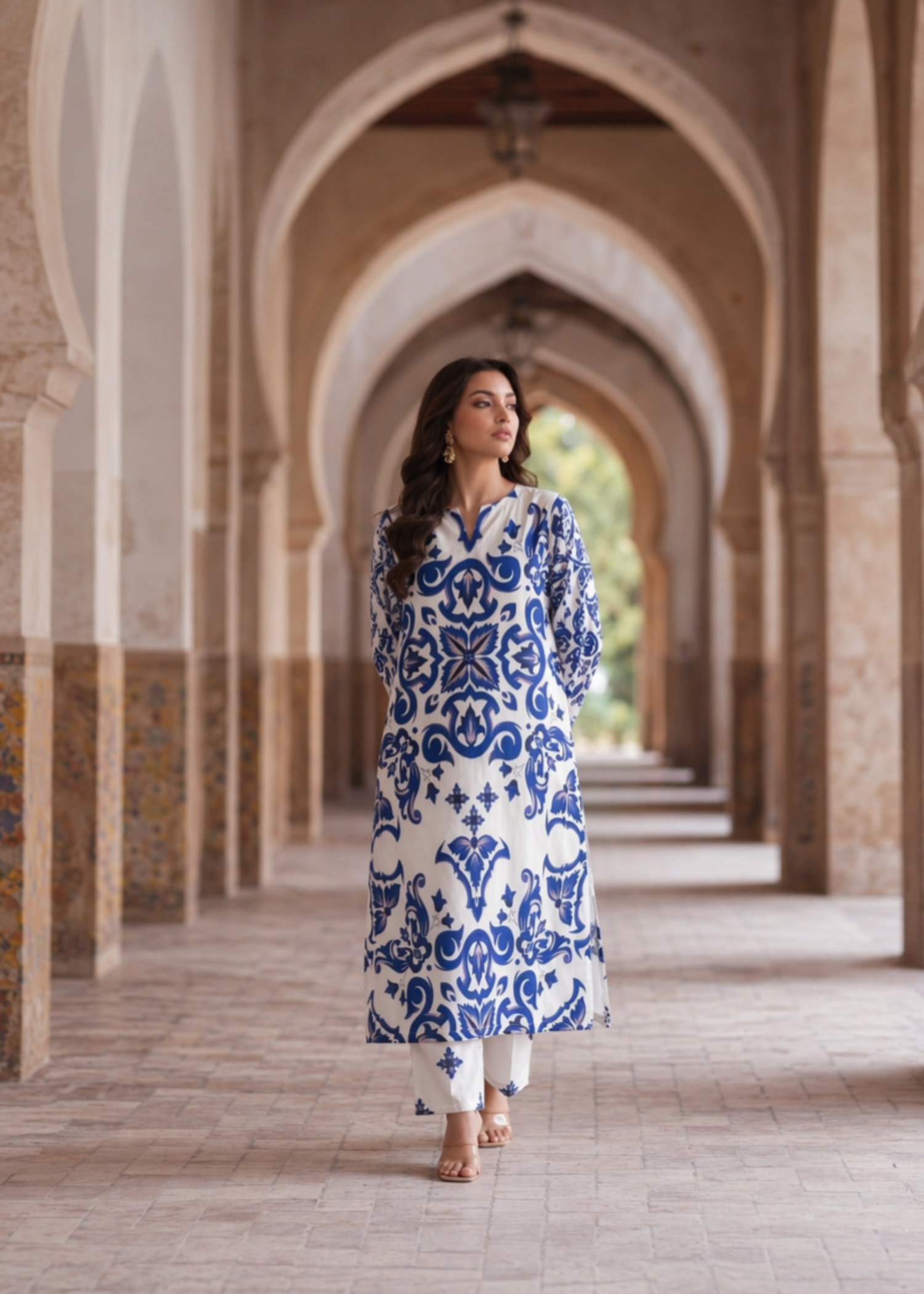 poly grip silk Kurta Set in Blue
