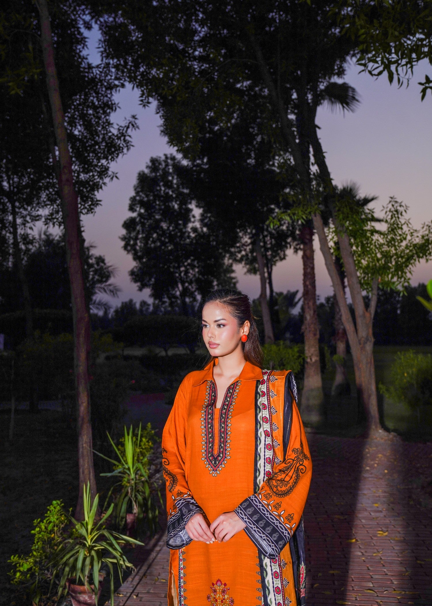 slub khaddar Unstitched in Tangerine