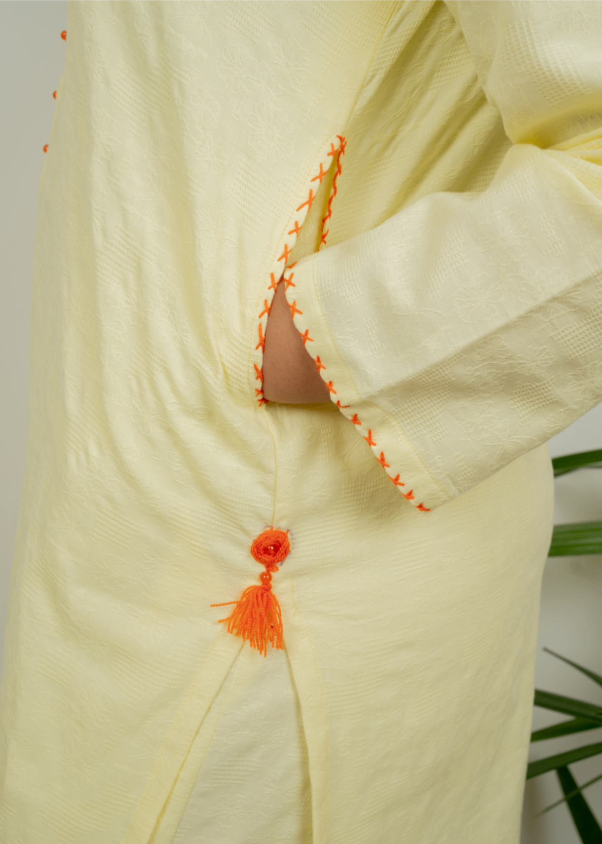 cotton jacquard Kurta Set in Lemon