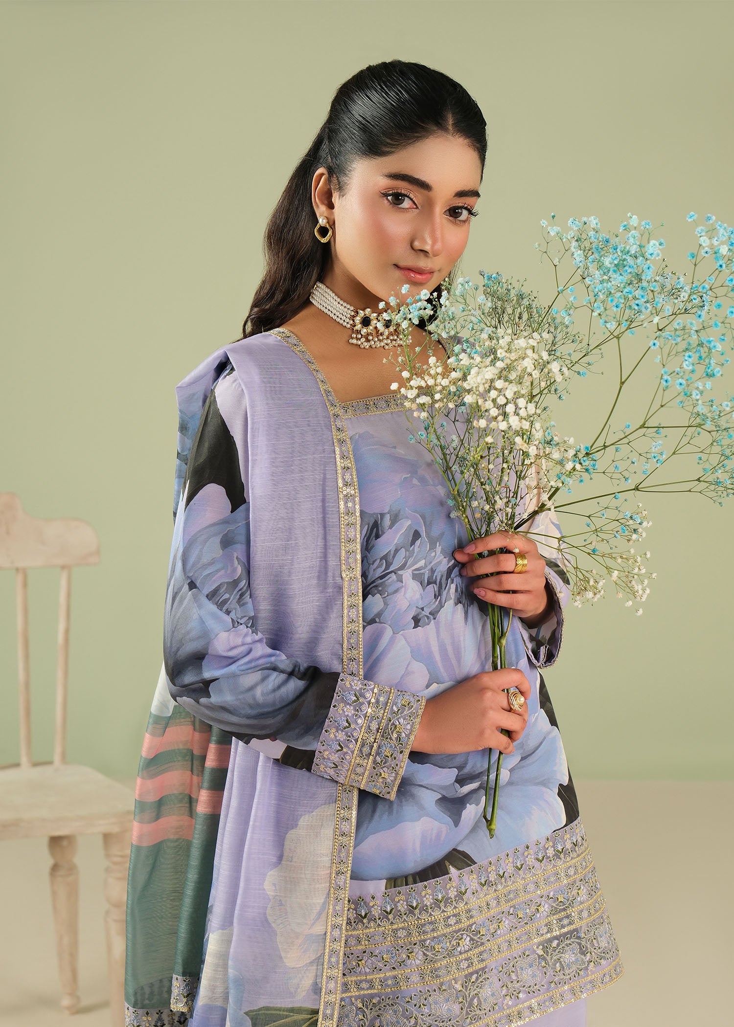 raw silk Kurta Set in Lavender