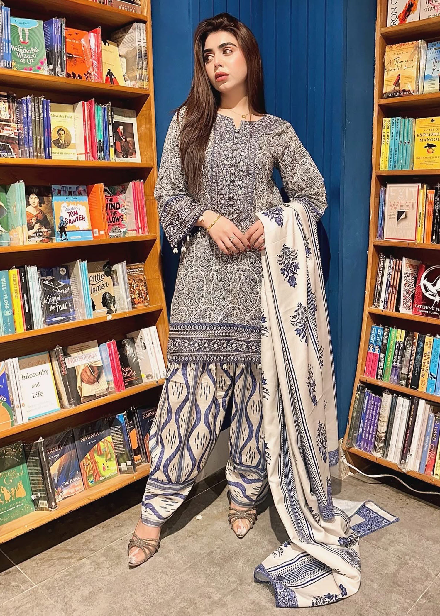 khaddar Kurta Set in Blue, beige