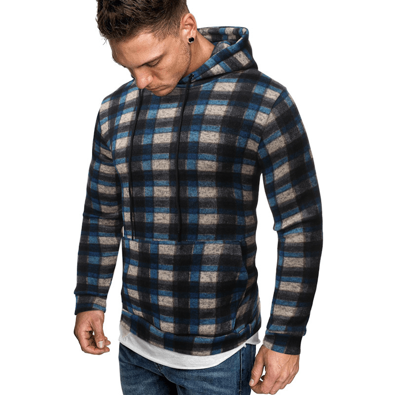 Men Cotton Autumn Hip Hop Plaid Hoodie