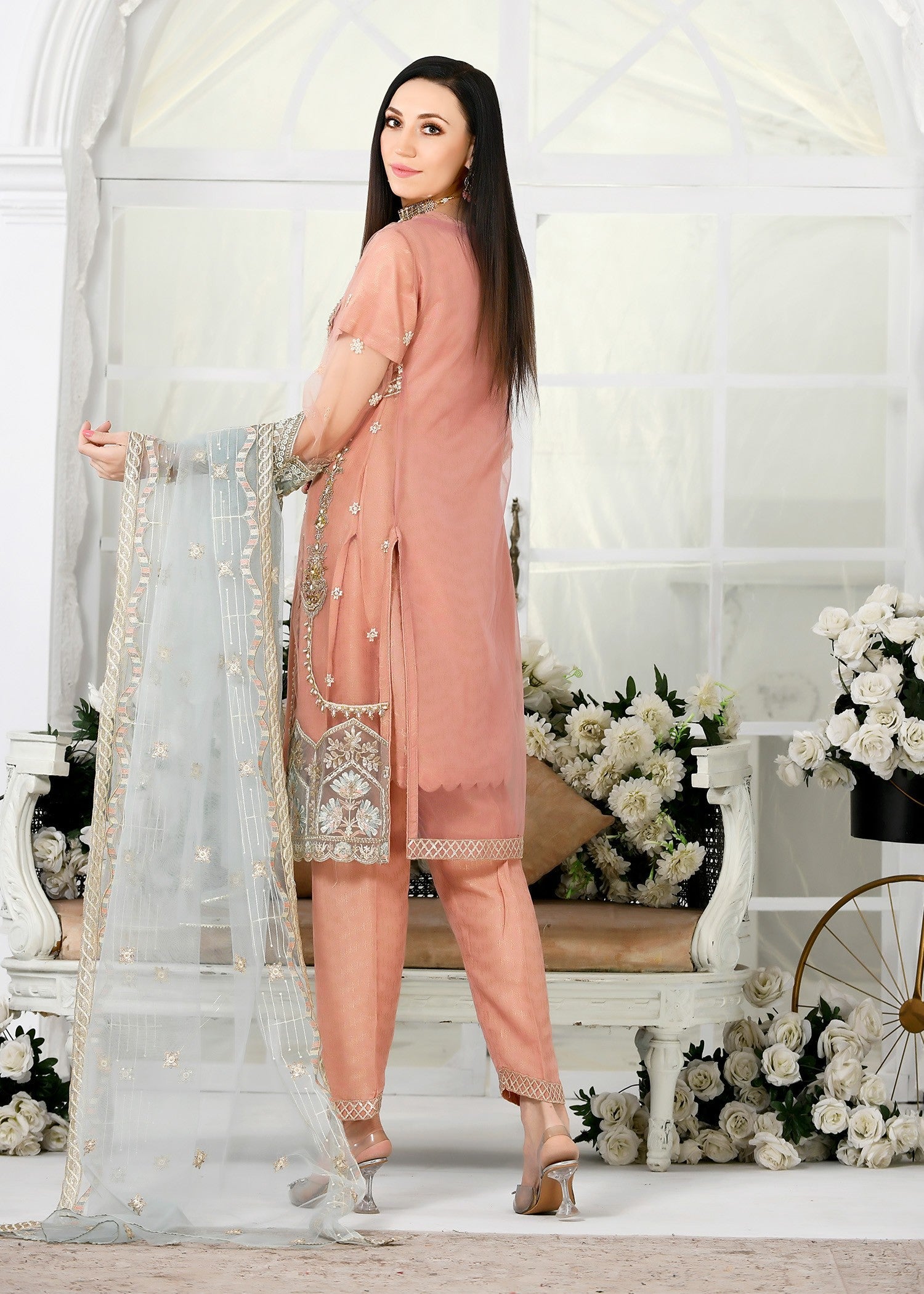 organza Gown in Peach pink