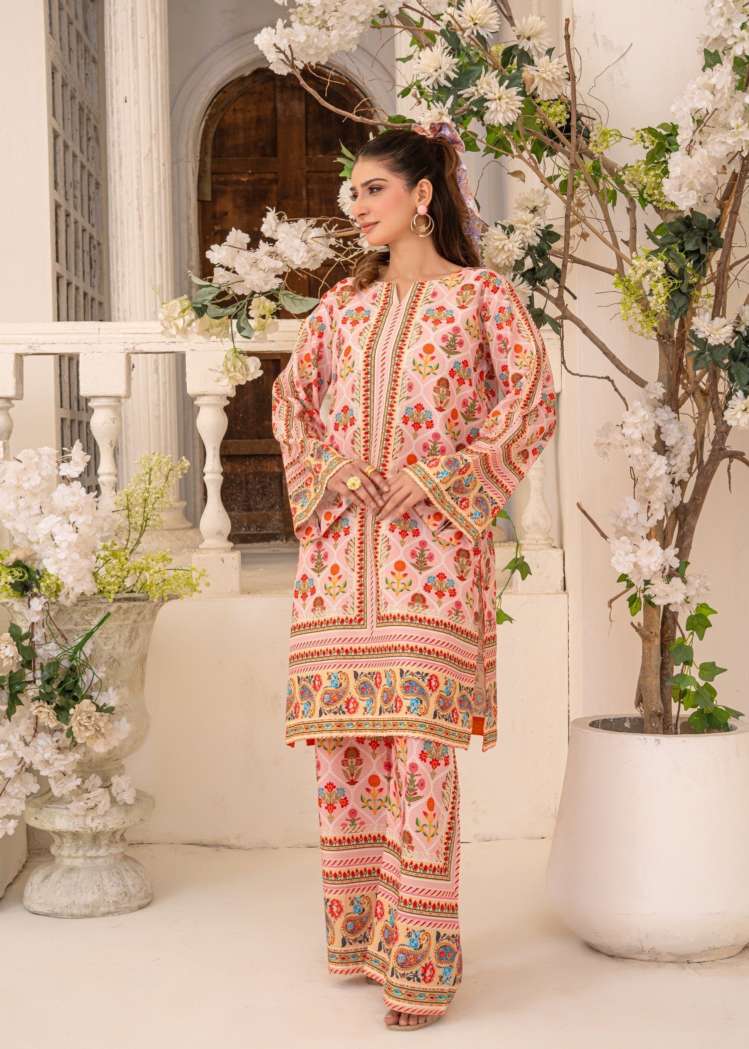 swiss lawn Co Ord Sets in Peach pink