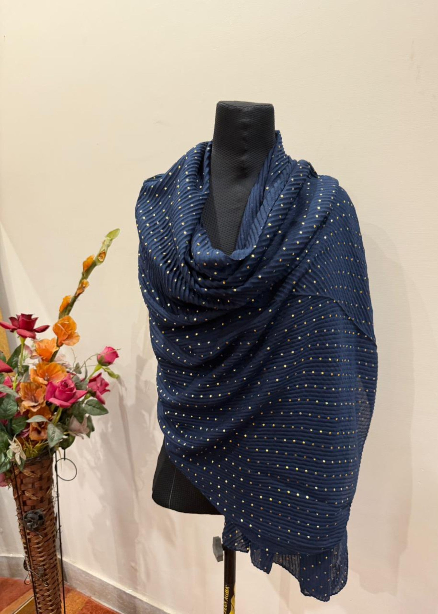 textured lawn Hijab in Navy blue