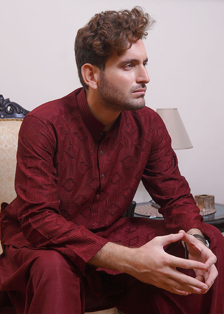 raw silk Shalwar Kameez in Maroon