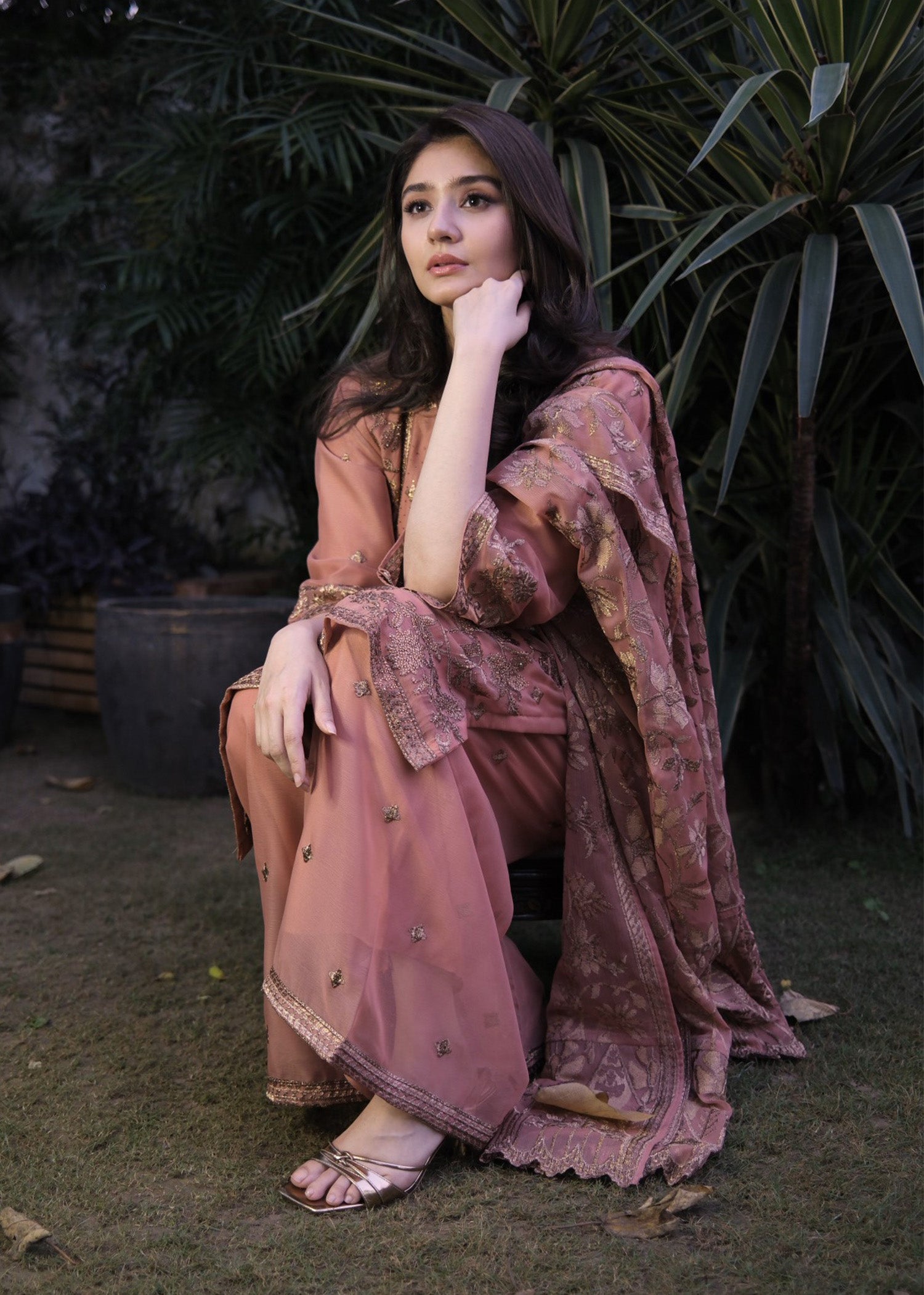 chiffon Kurta Set in Peach pink