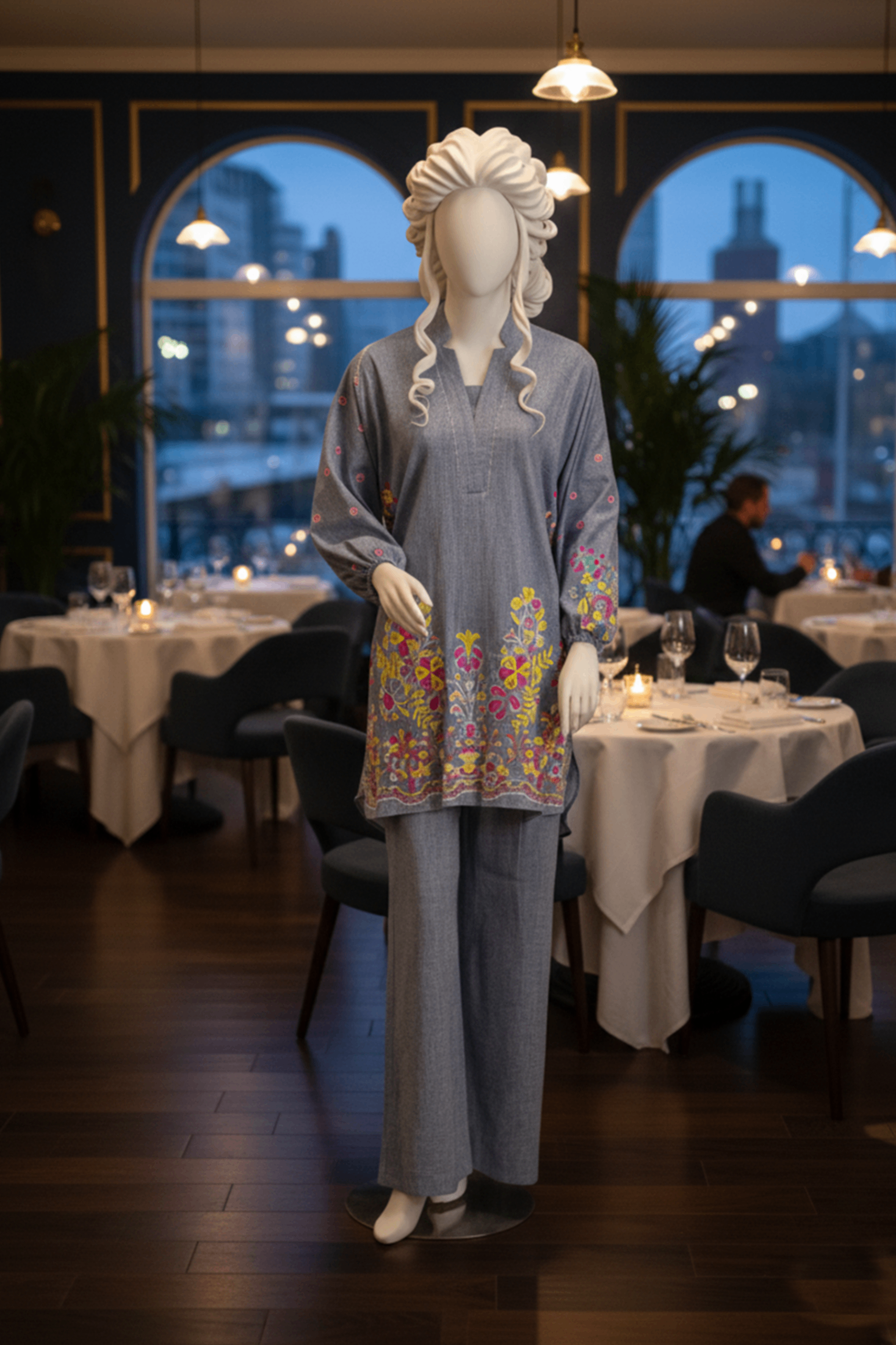 linen Kurta Set in Grey