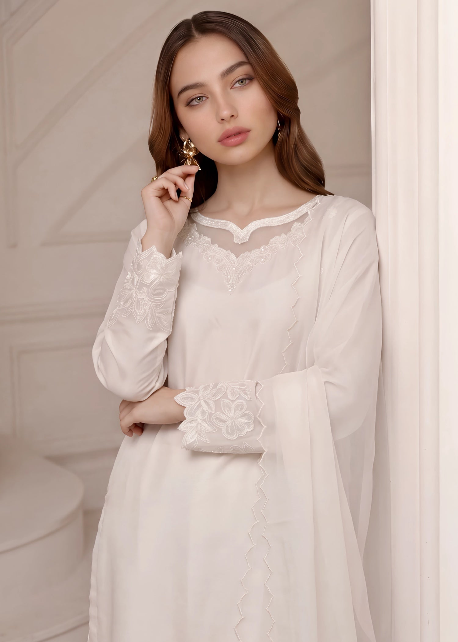 silk Gharara in Off-white