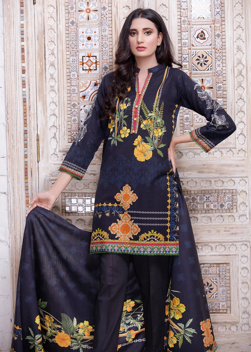 khaddar Unstitched in Dark blue