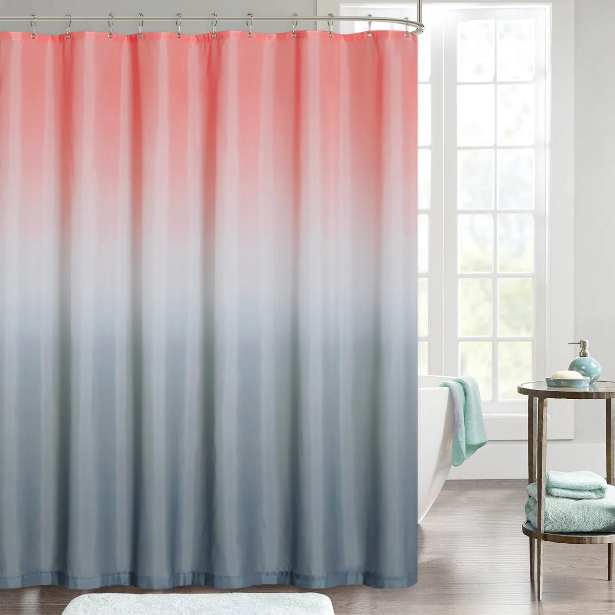 Waterproof Gradient Color Shower Curtain with Free Hooks