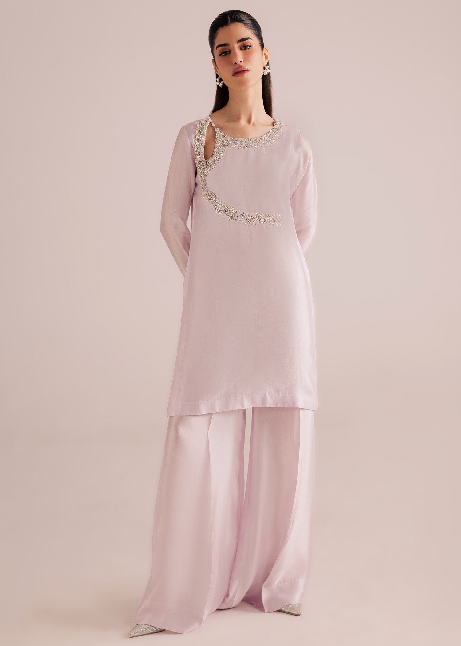 tussar silk Kurta Set in Lilac