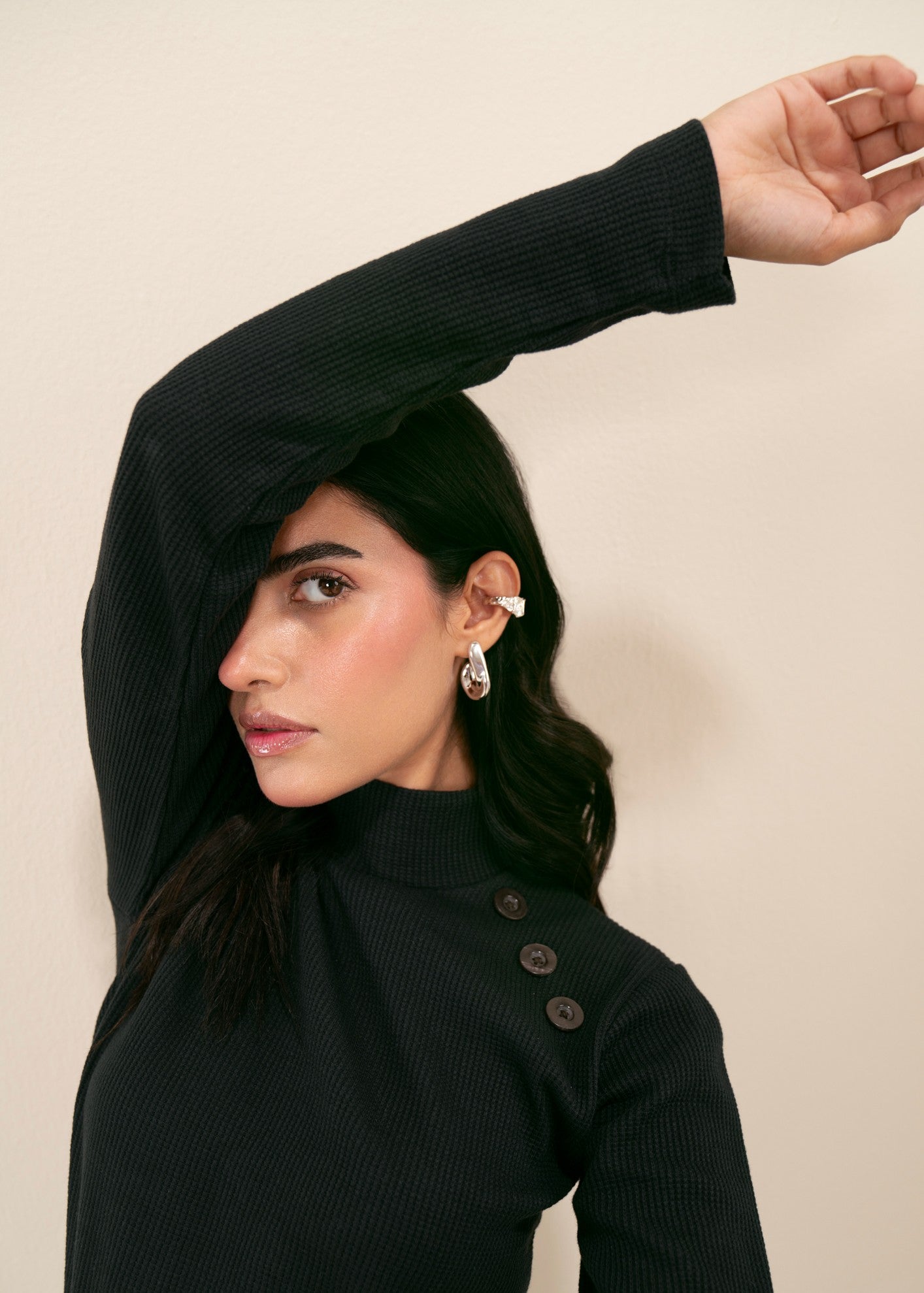 cotton viscose Turtle Neck in Black