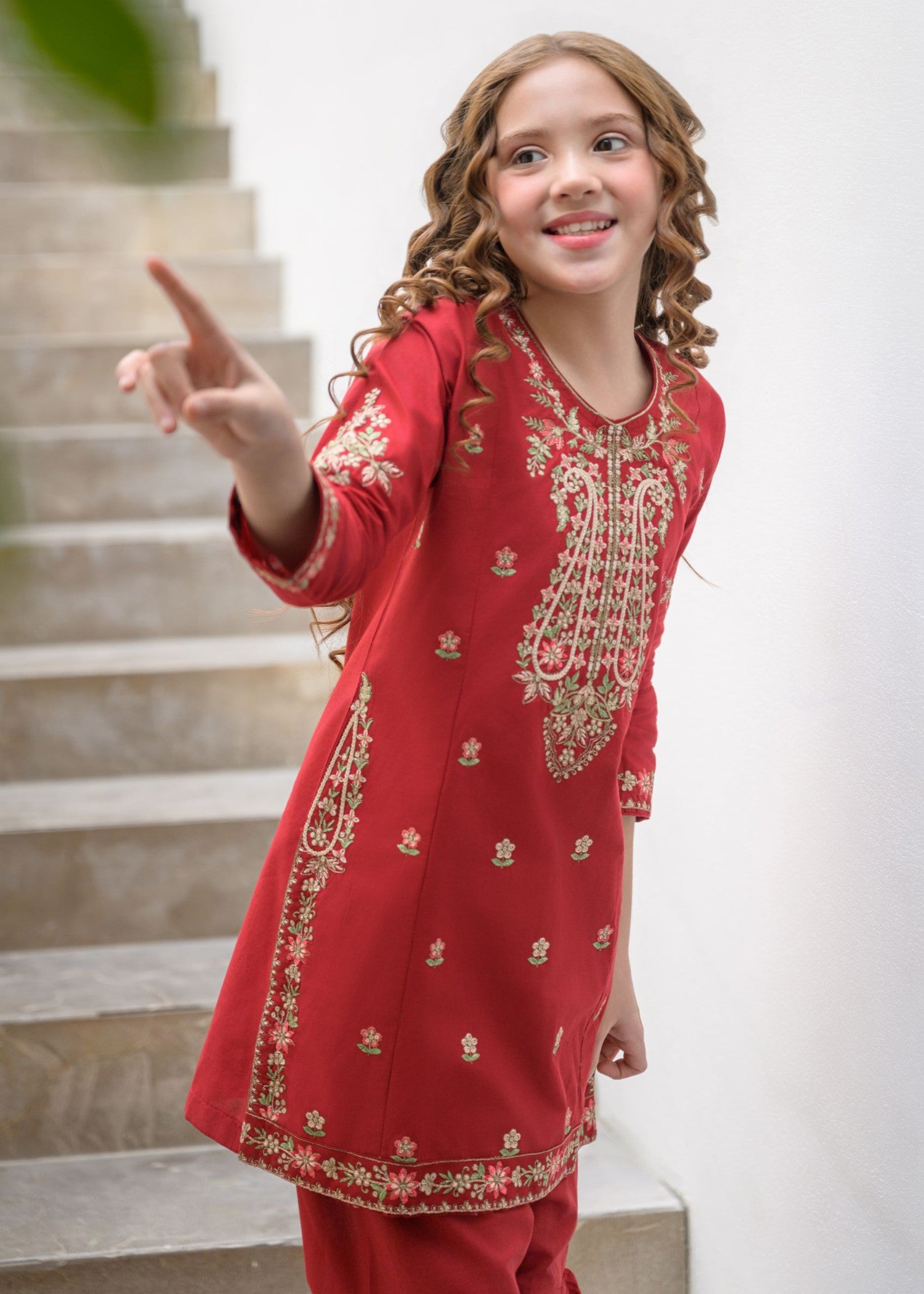 lawn Gharara in Red