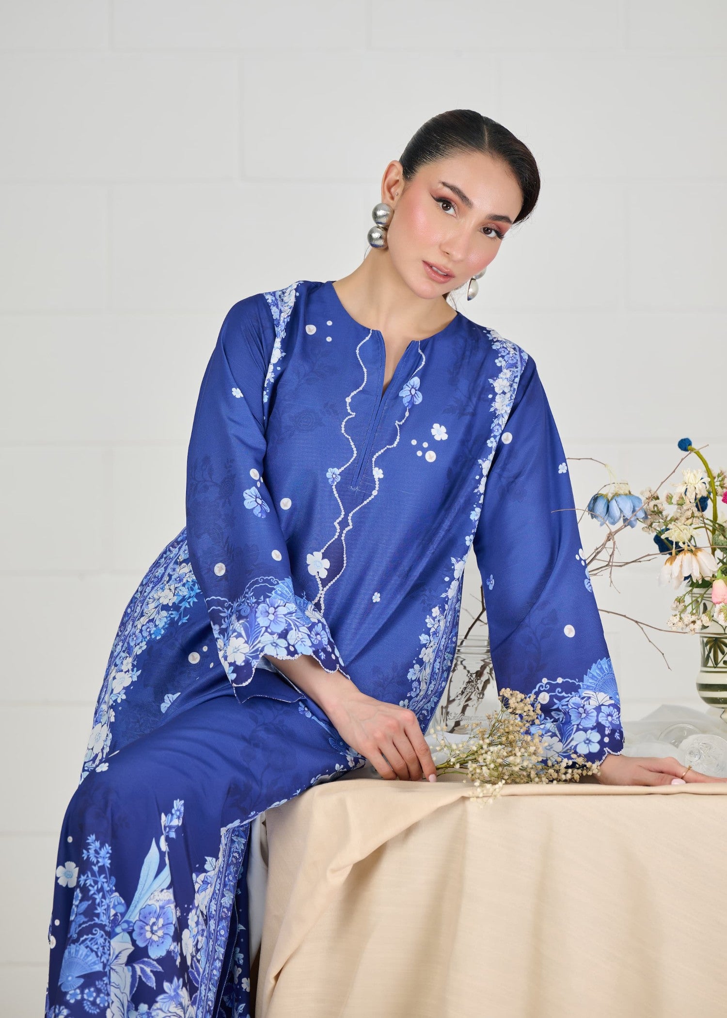 raw silk Kaftan in Blue