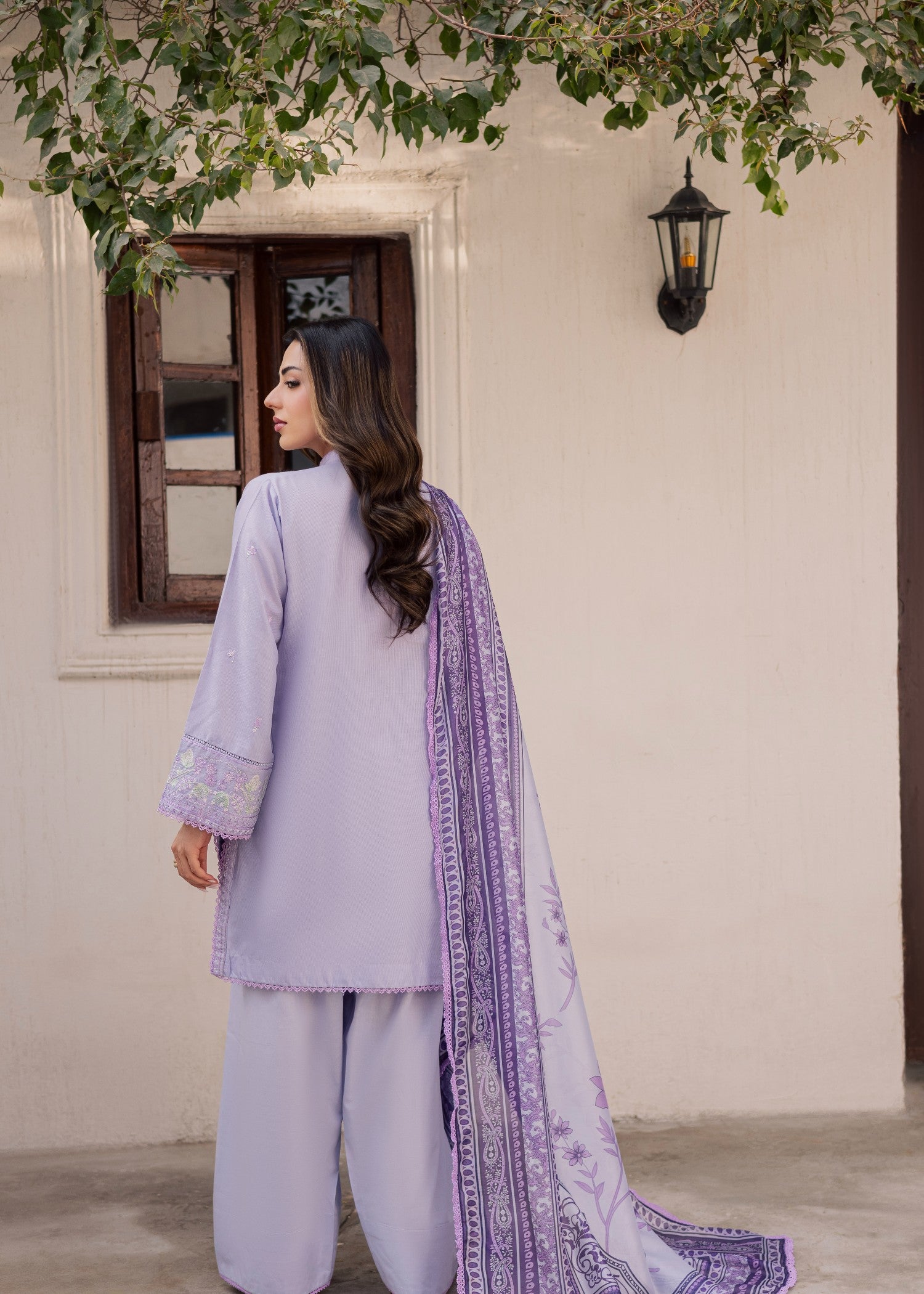 dobby Kurta Set in Lilac