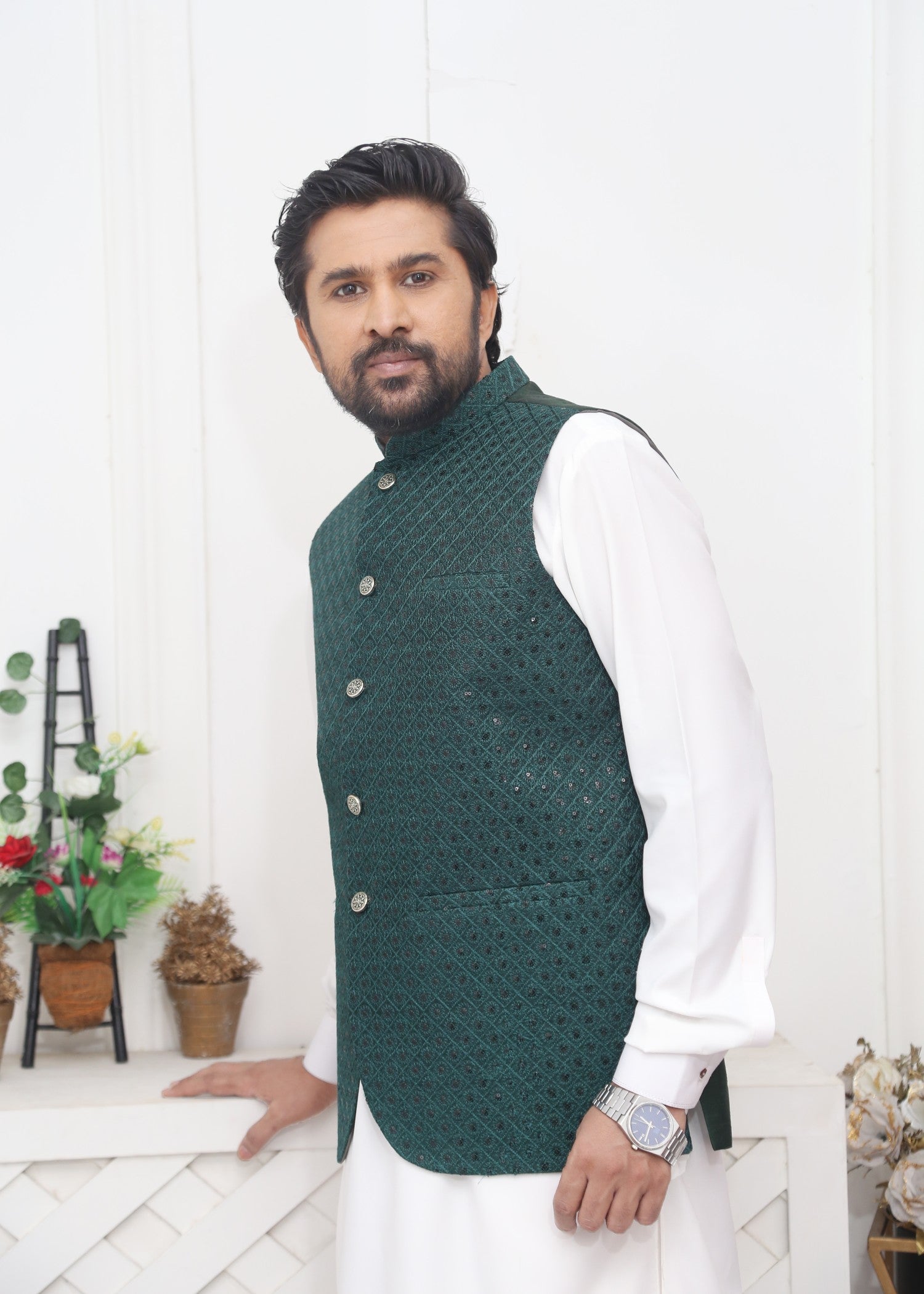 silk Waistcoat in Bottle green