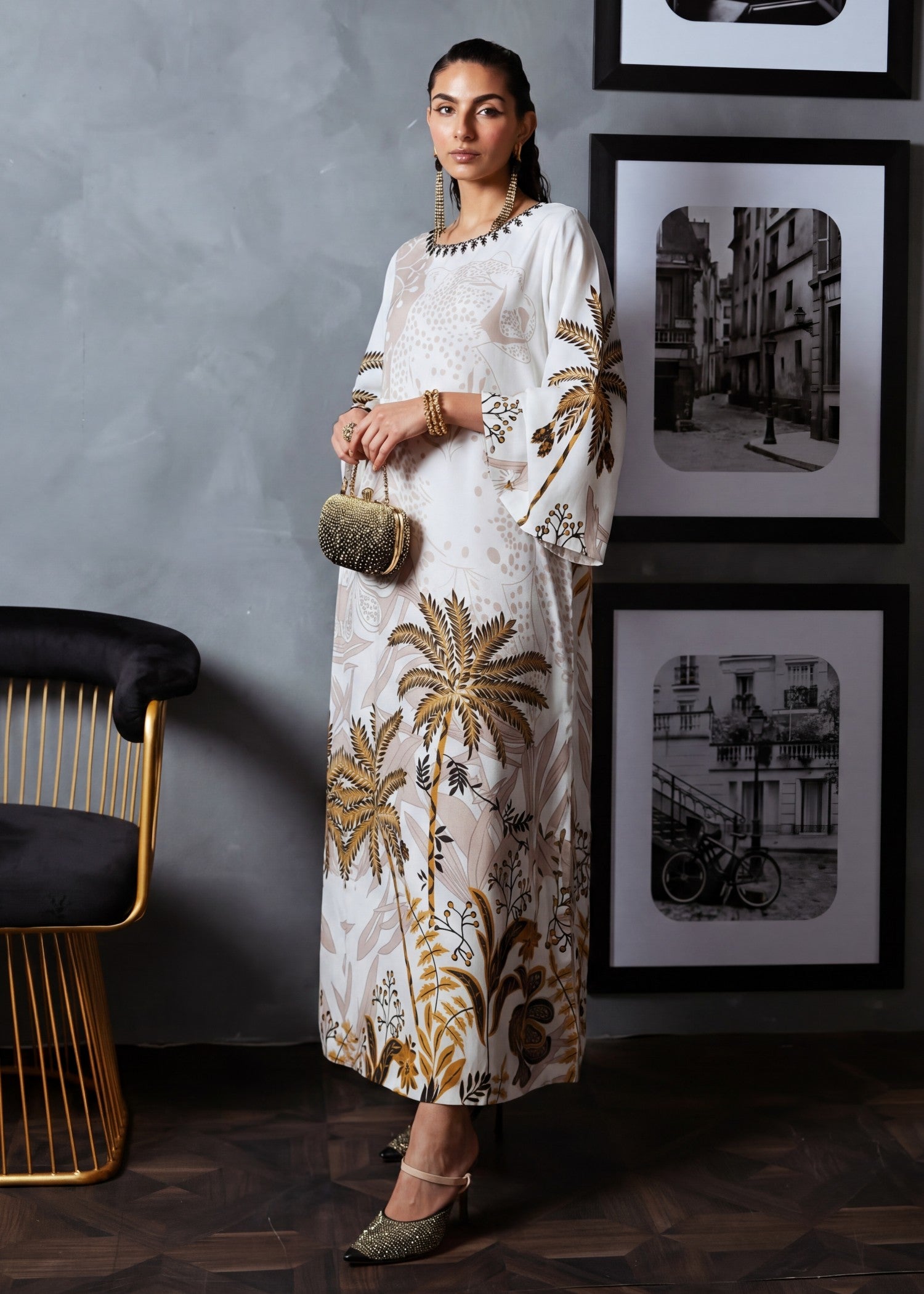 poly silk Kaftan in White