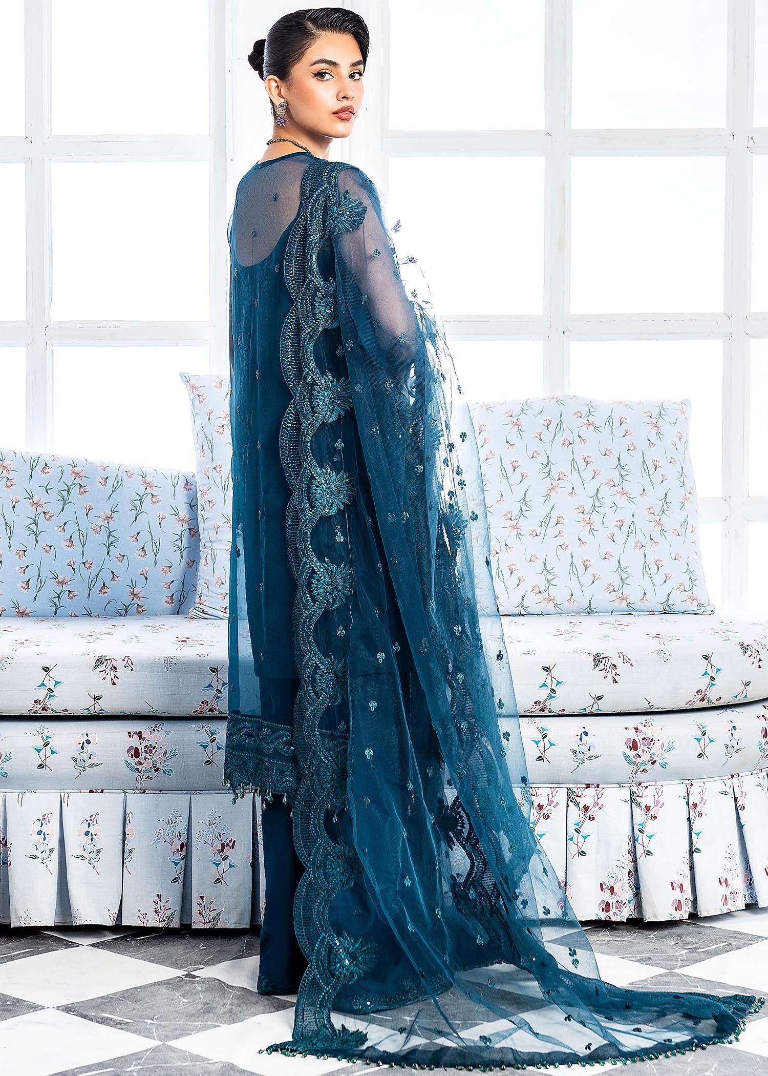 organza Unstitched in Blue