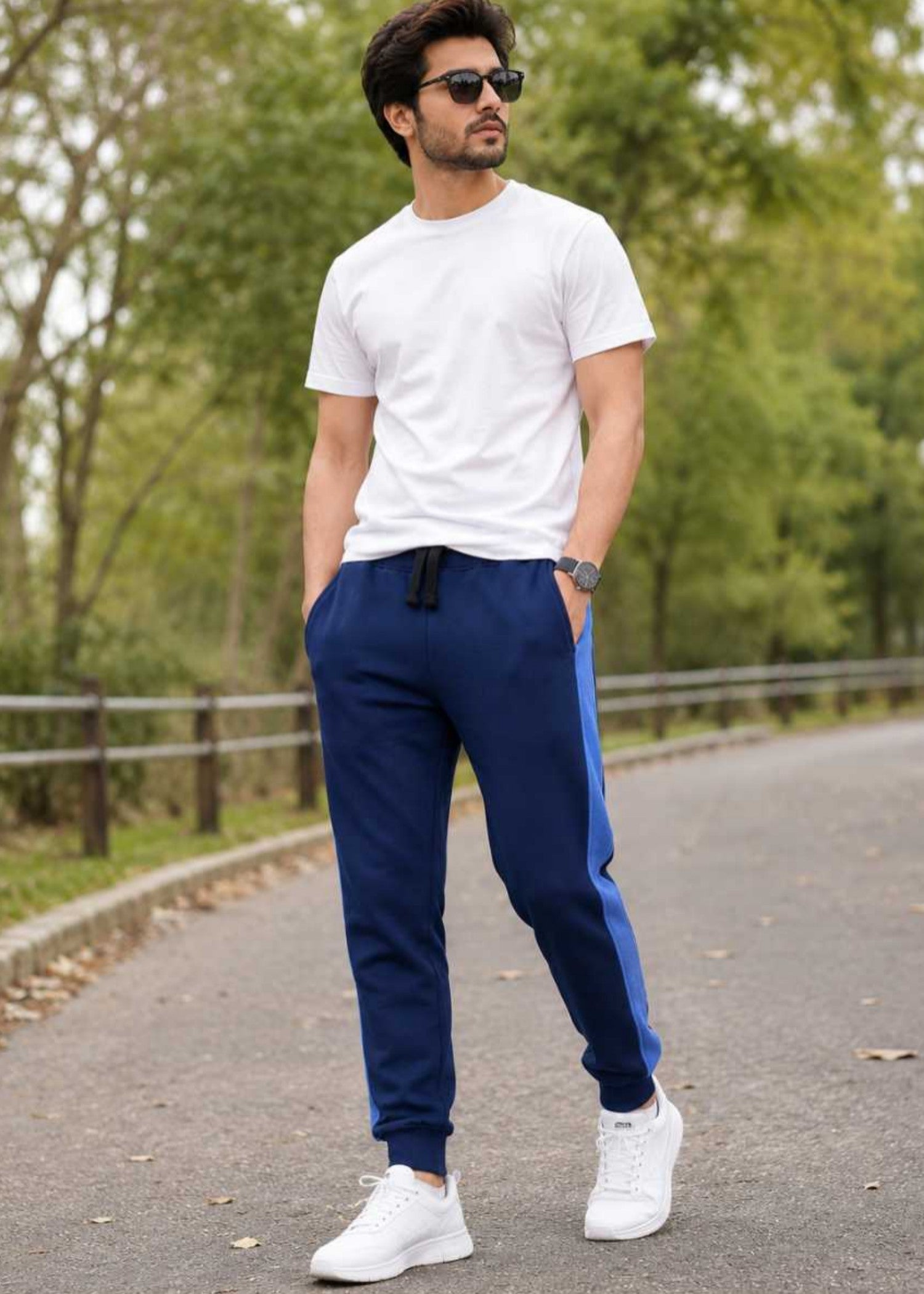 cotton jersey Jogger Pants in Navy blue