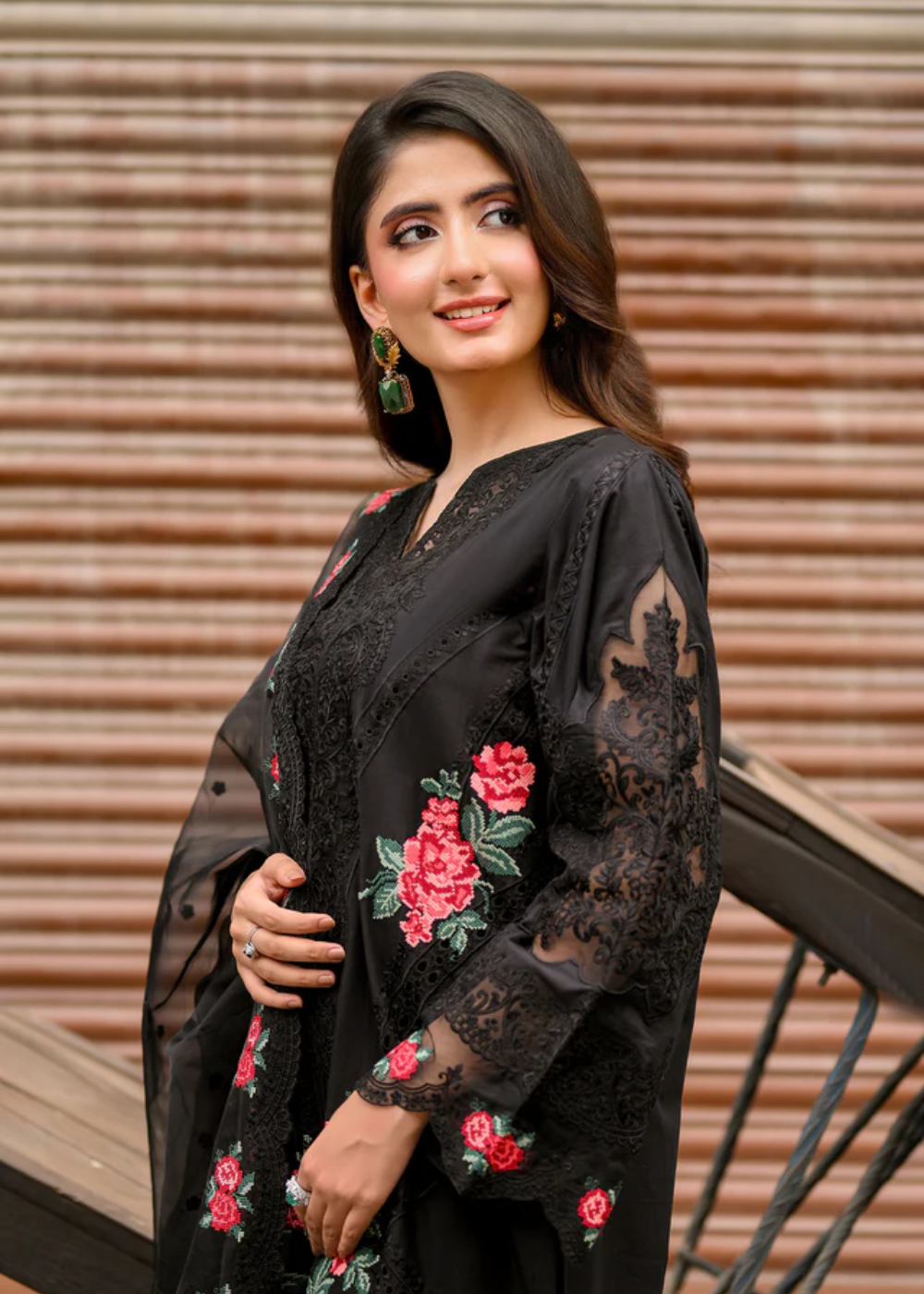 lawn Kurta Set in Deep black
