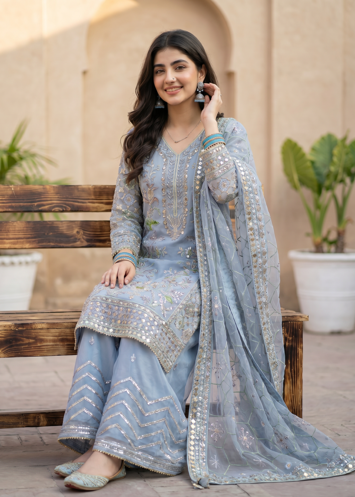 organza Sharara in Ice blue
