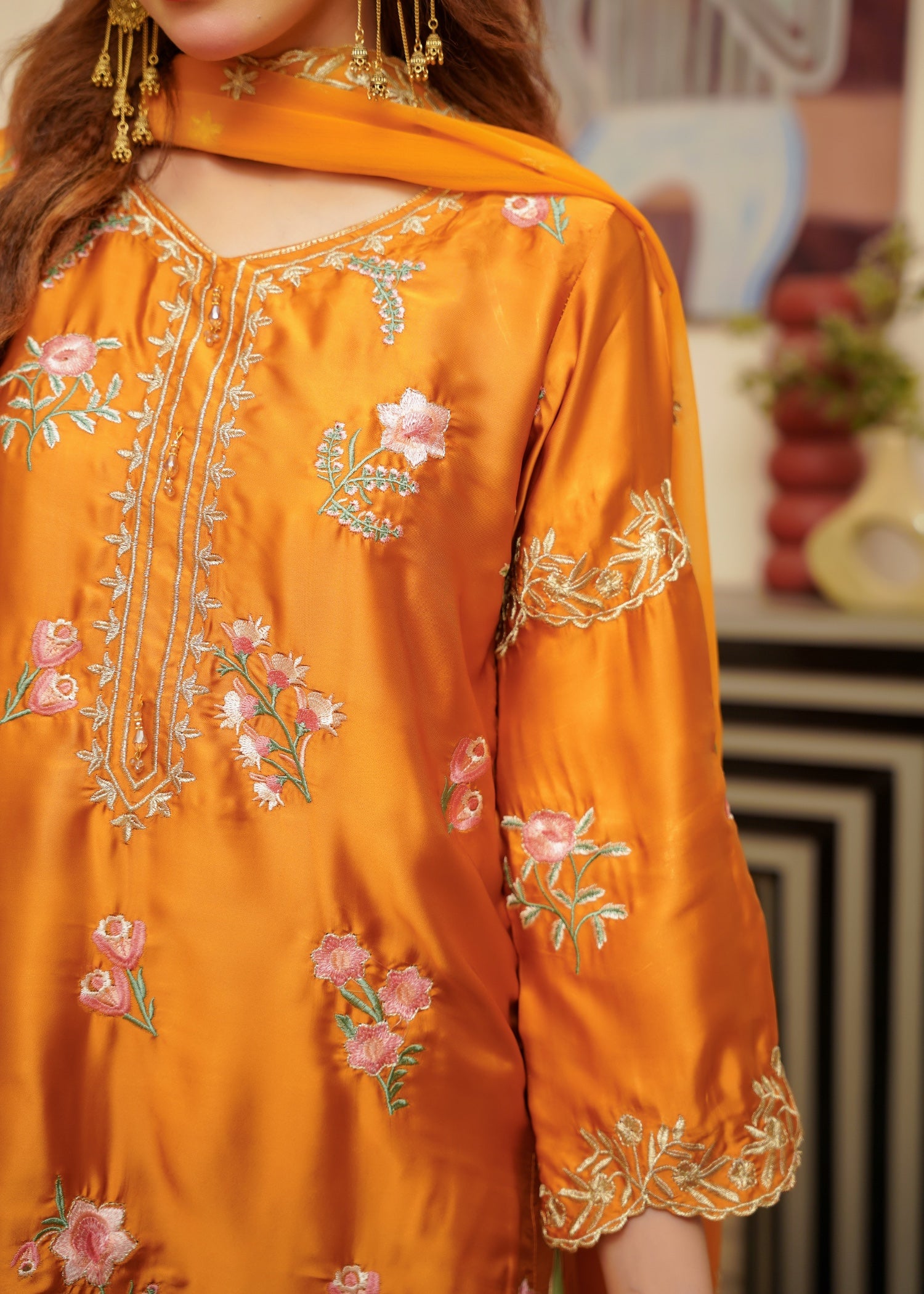 silk Kurta Set in Mustard