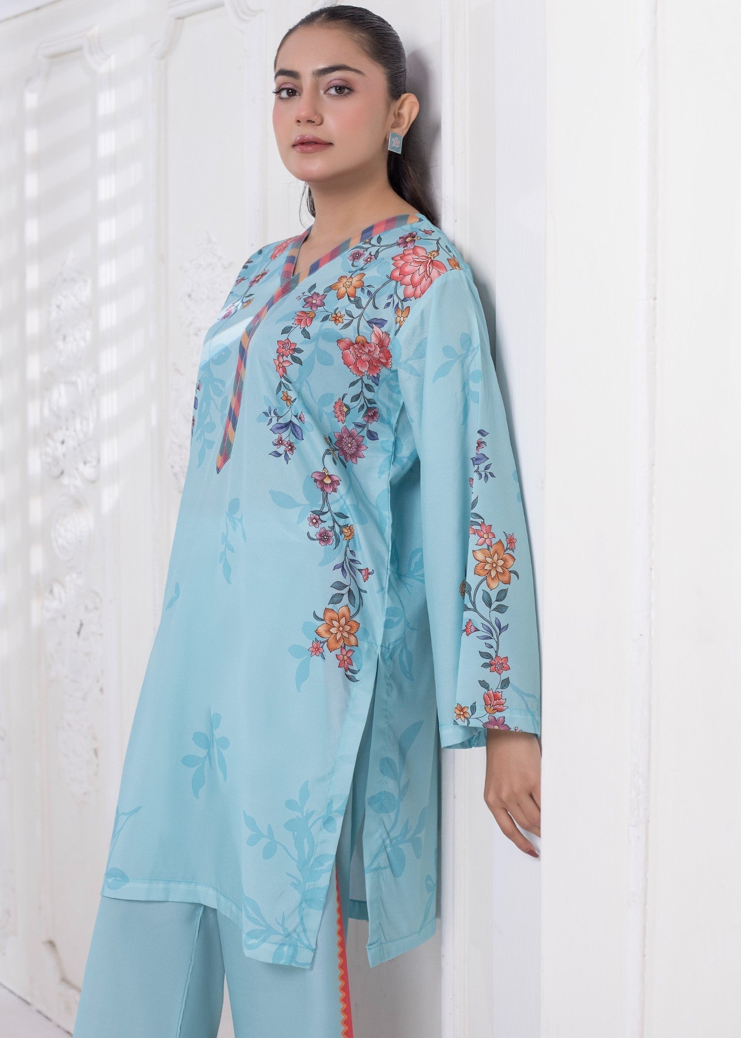 polyester crepe Co Ord Sets in Sky blue