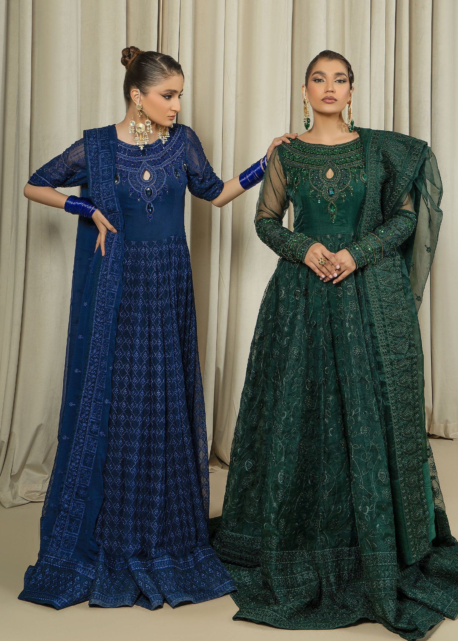 organza Pishwas in Green