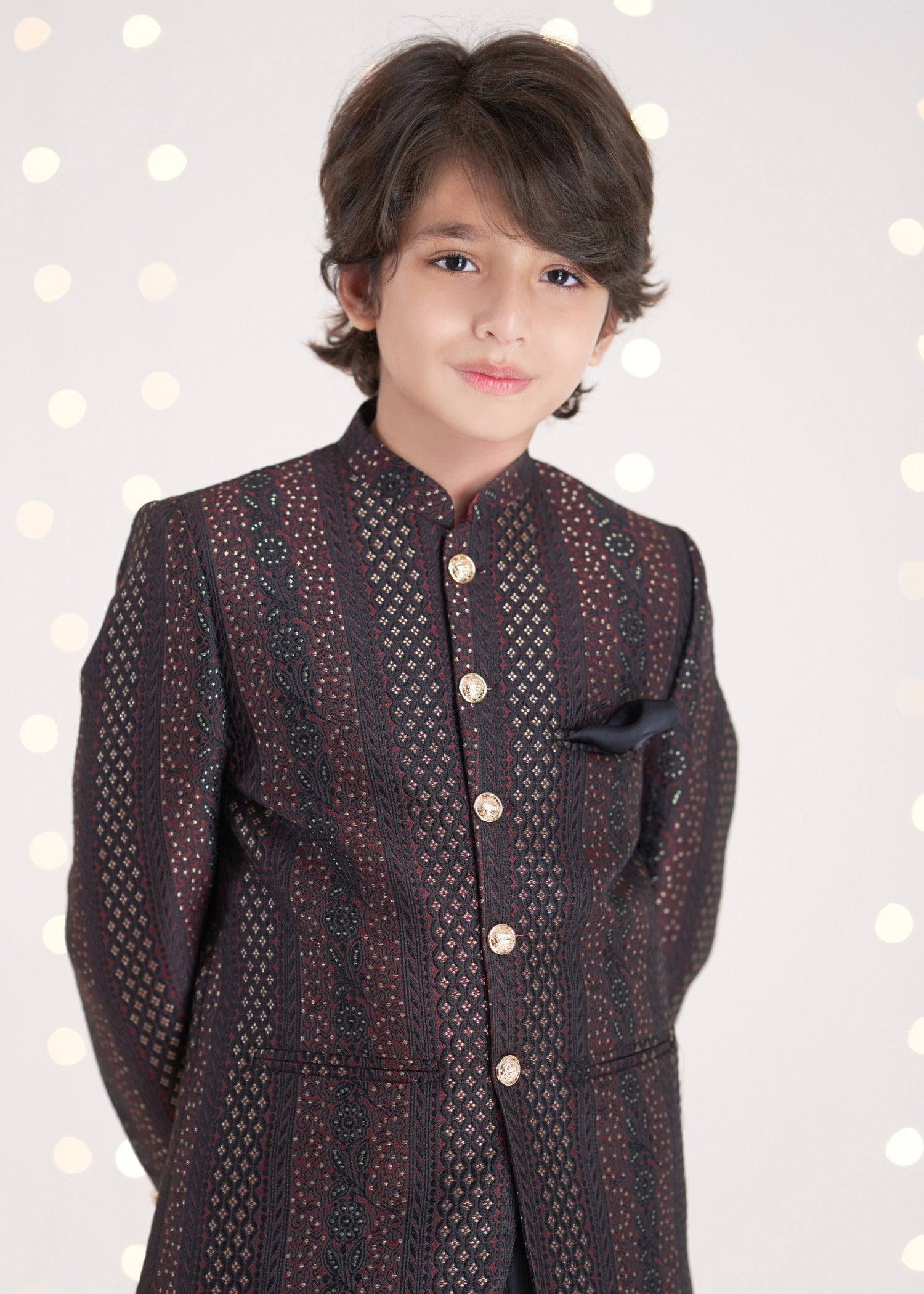 raw silk Prince Coat in Maroon