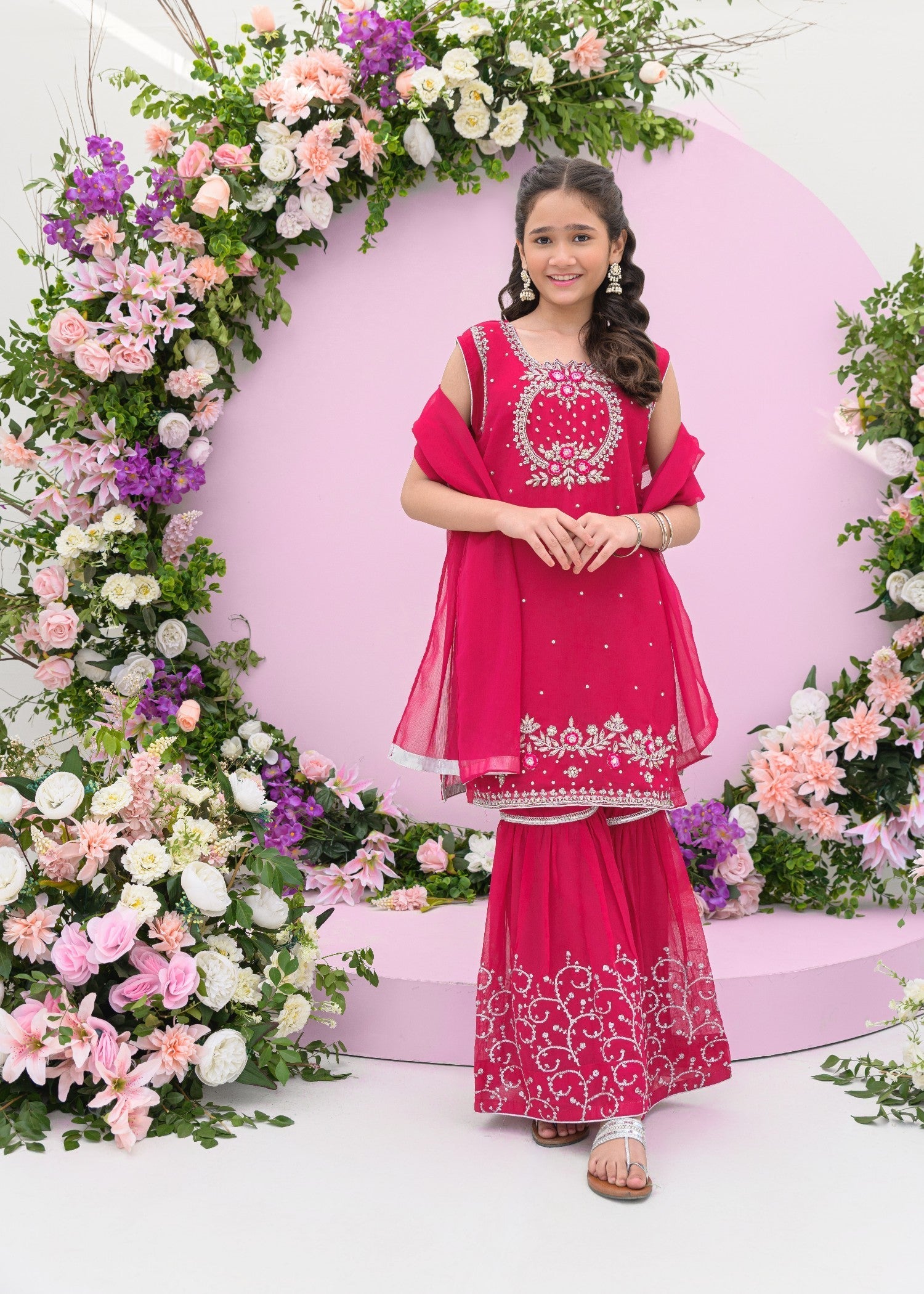 chiffon Gharara in Shocking pink