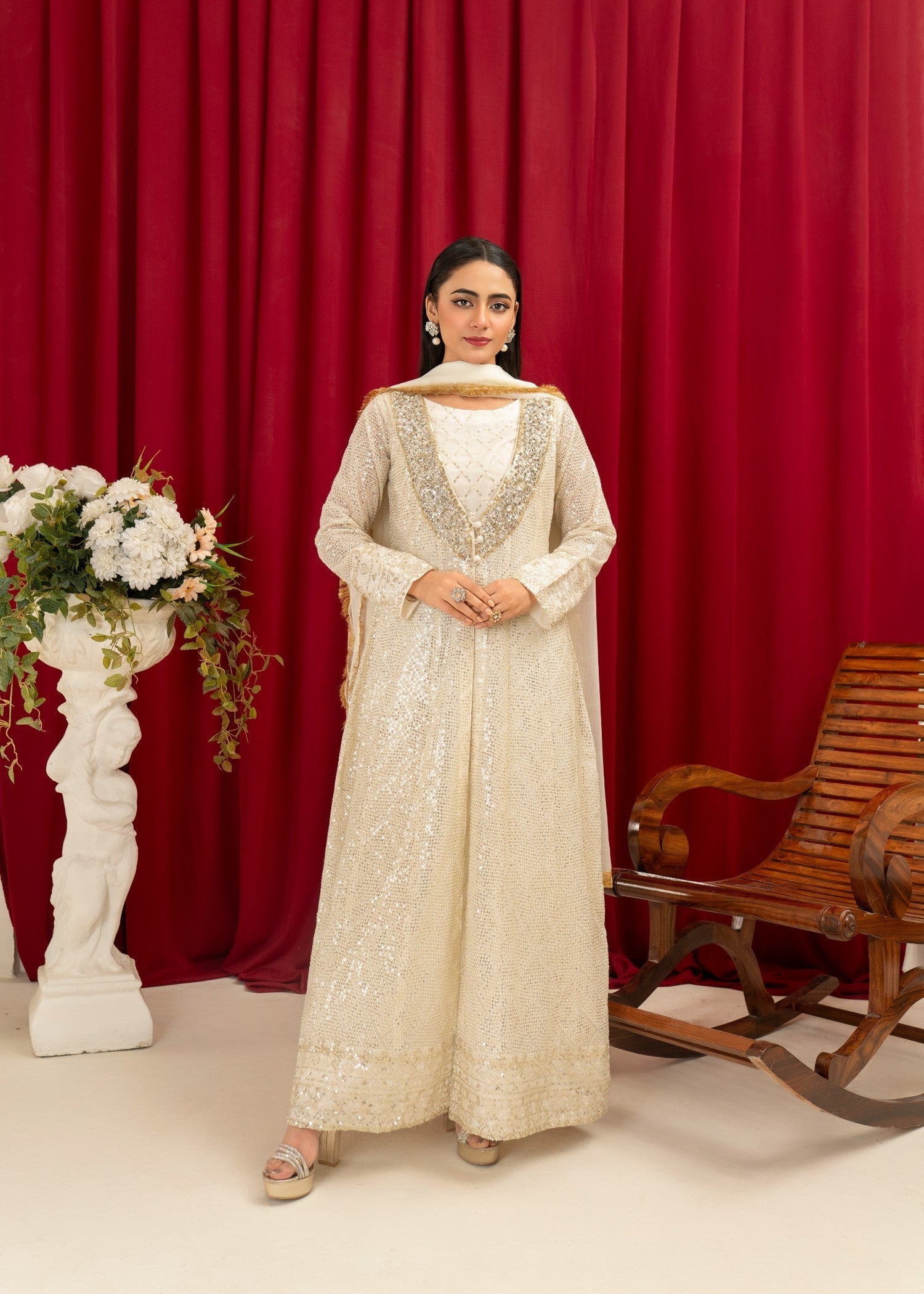 chiffon Gown in Off-white