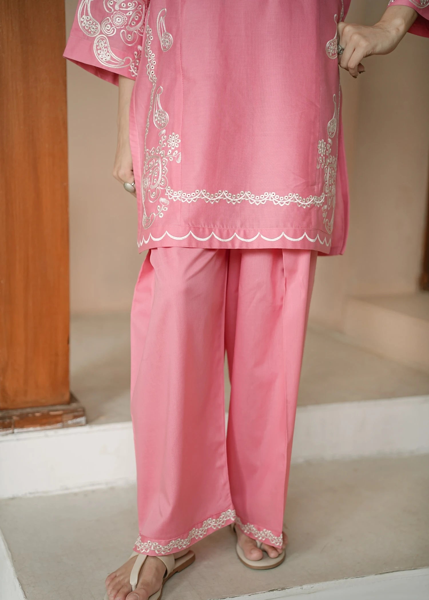 lawn cotton Kurta Set in Salmon pink