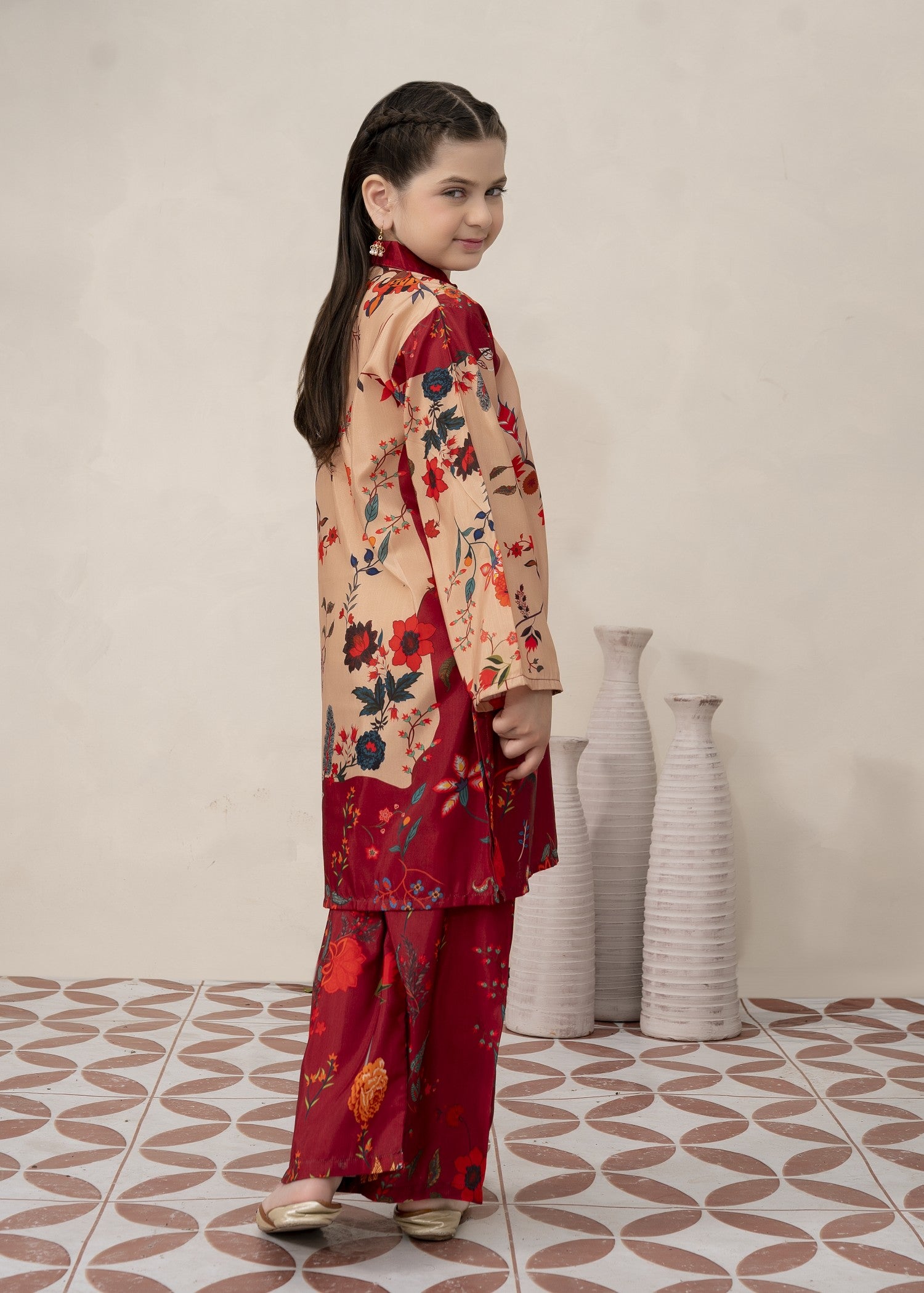 poly lawn Kurta Set in Macaroni and cheese