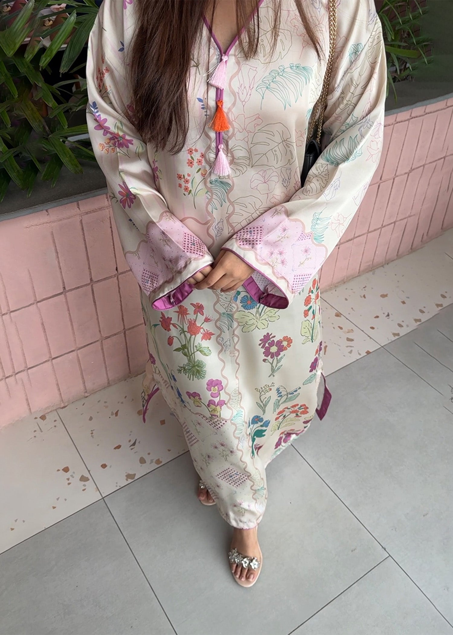 satin silk Kaftan in Multi